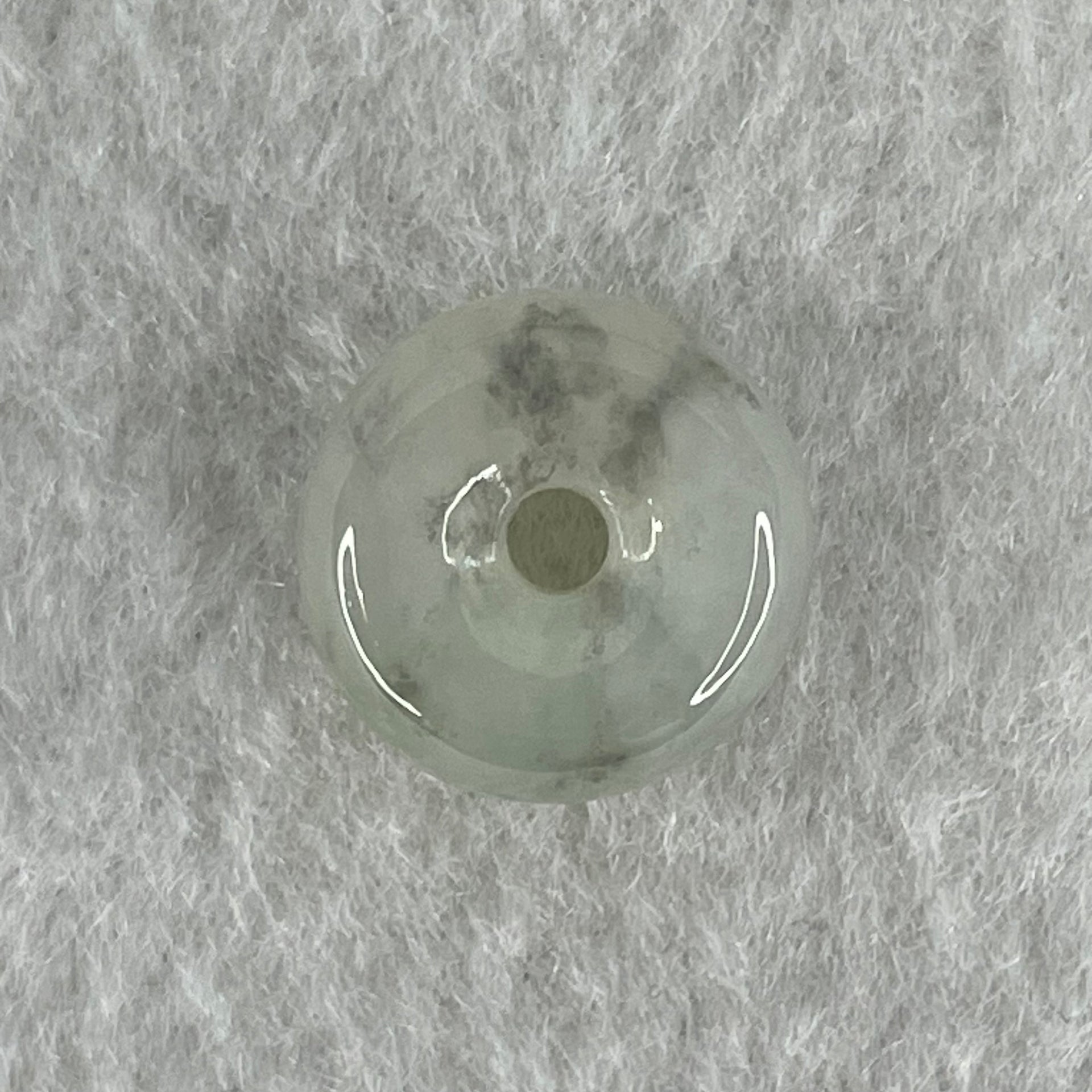 Type A Semi Icy Faint Green Jadeite Ping An Kou Donut Pendant 2.44g 13.2 by 6.6mm - Huangs Jadeite and Jewelry Pte Ltd