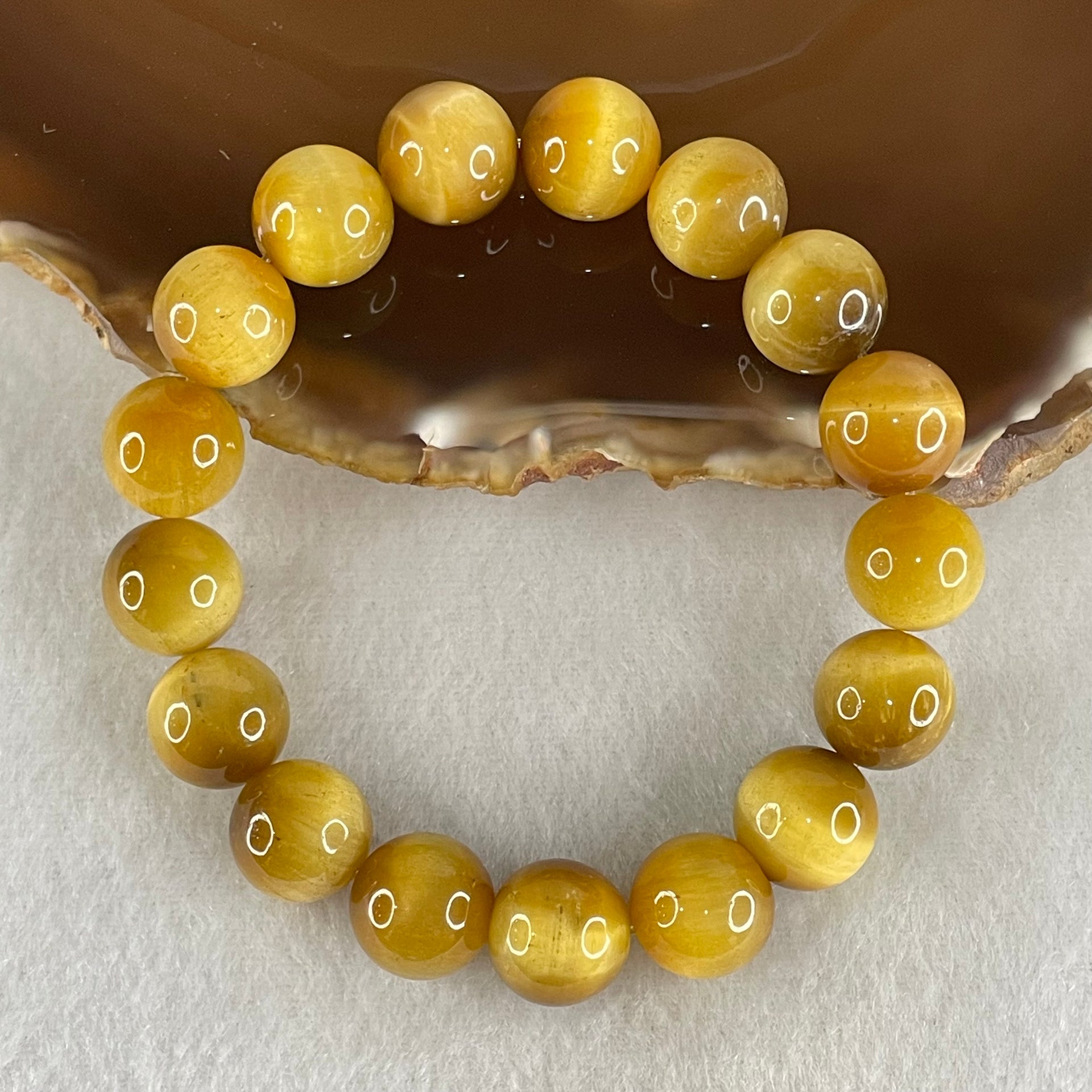 Good Grade Natural Yellow Tiger Eye Quartz Beads Bracelet 天然黄虎眼手链 40.15g 16cm 12.2mm 17 Beads - Huangs Jadeite and Jewelry Pte Ltd