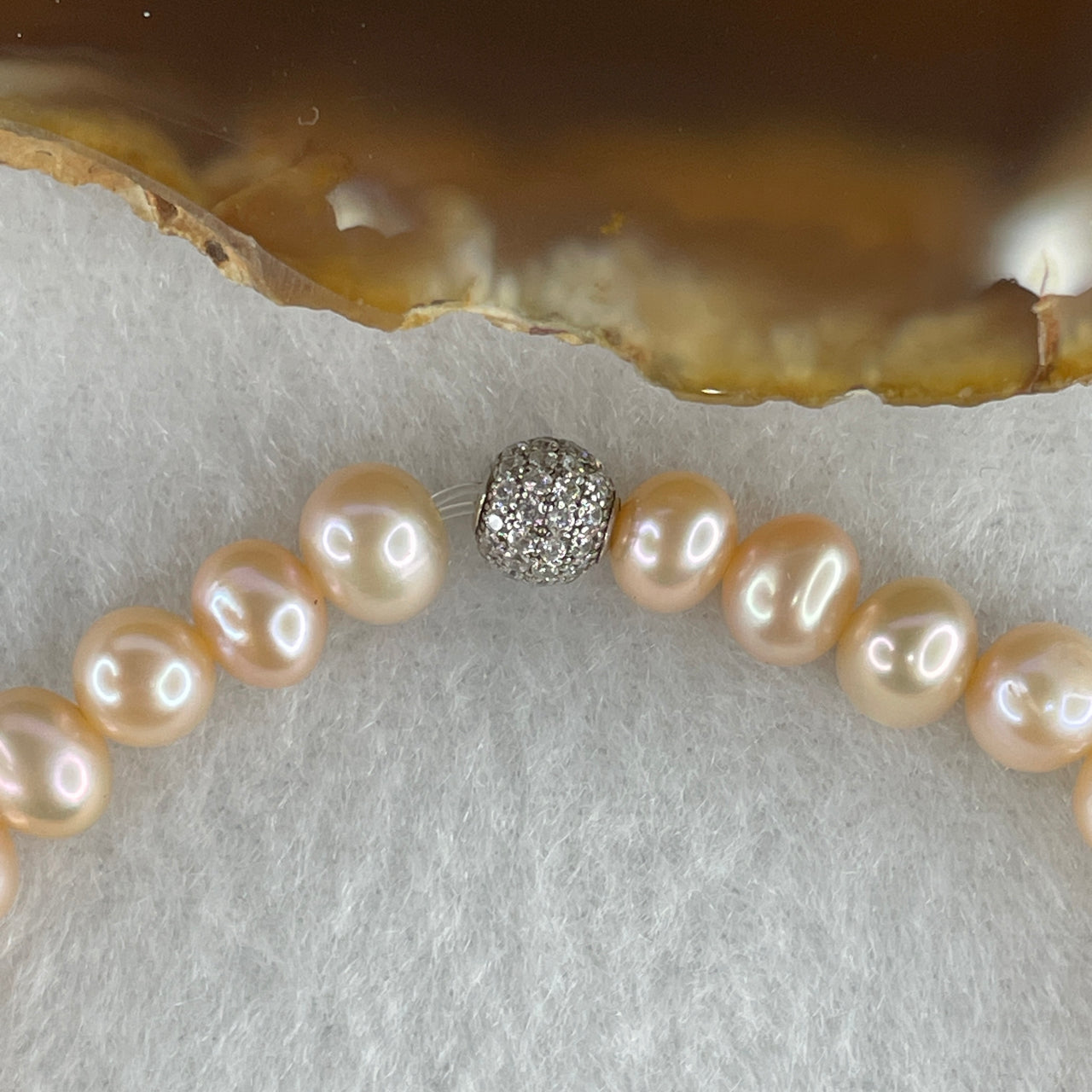 Natural Freshwater Pinkish Pearl Bead Bracelet | Delicate Iridescent Blush Cultured Pearl Jewelry (9.89g | 16cm | 6.0mm Beads | 33 Beads)