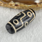 Natural Powerful Tibetan Old Oily Dark Brown with Yellowish White Agate 9 Eyes Dzi Bead Heavenly Master (Tian Zhu) 九眼天诛 7.02g 28.1 by 12.6mm - Huangs Jadeite and Jewelry Pte Ltd