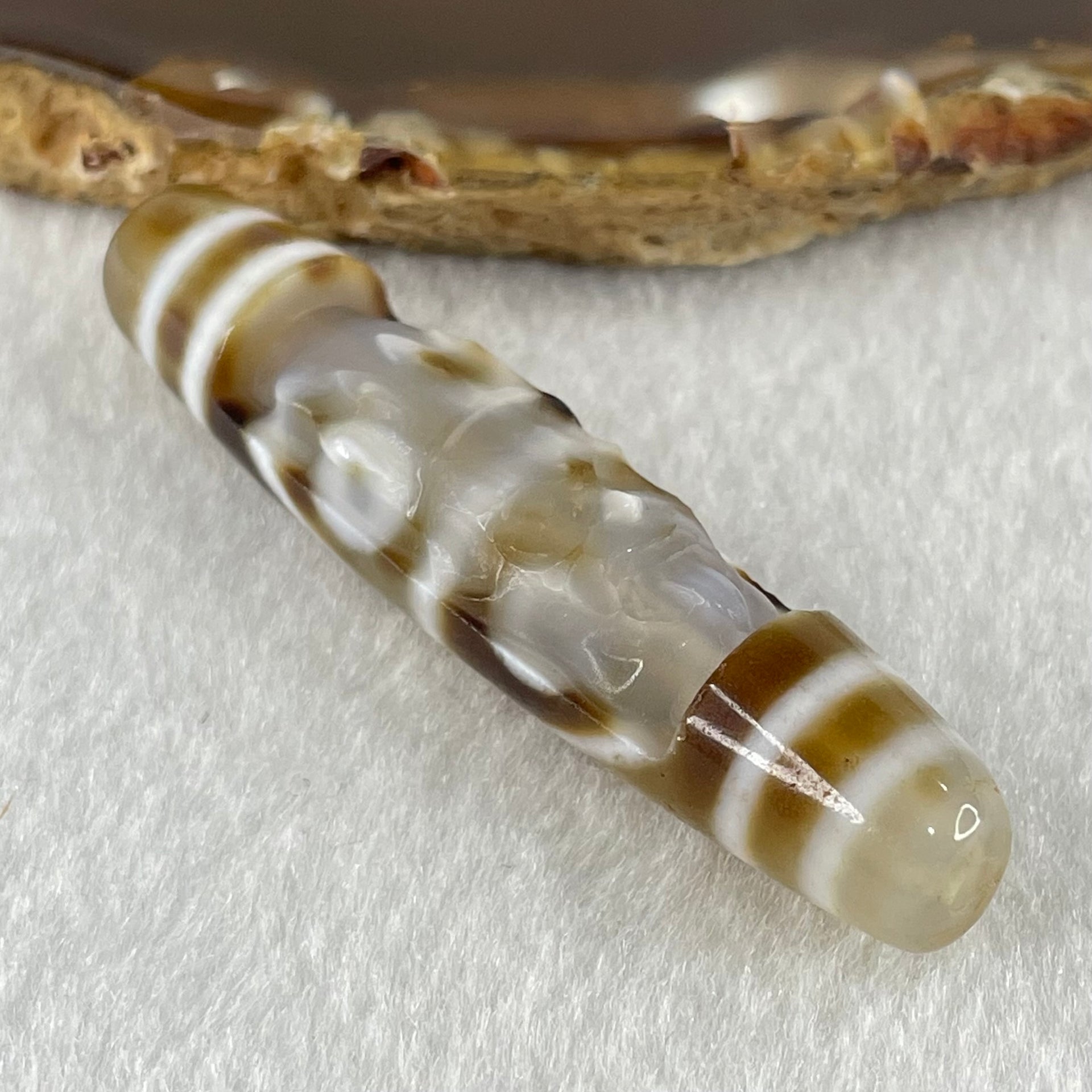 Natural Powerful Tibetan Old Oily Agate Zha Ji La Mu Female Cai Shen and 8 Eyes Dzi Bead Heavenly Master (Tian Zhu) 扎基拉姆女财神八眼天珠 13.65g 57.3 by 12.5mm - Huangs Jadeite and Jewelry Pte Ltd