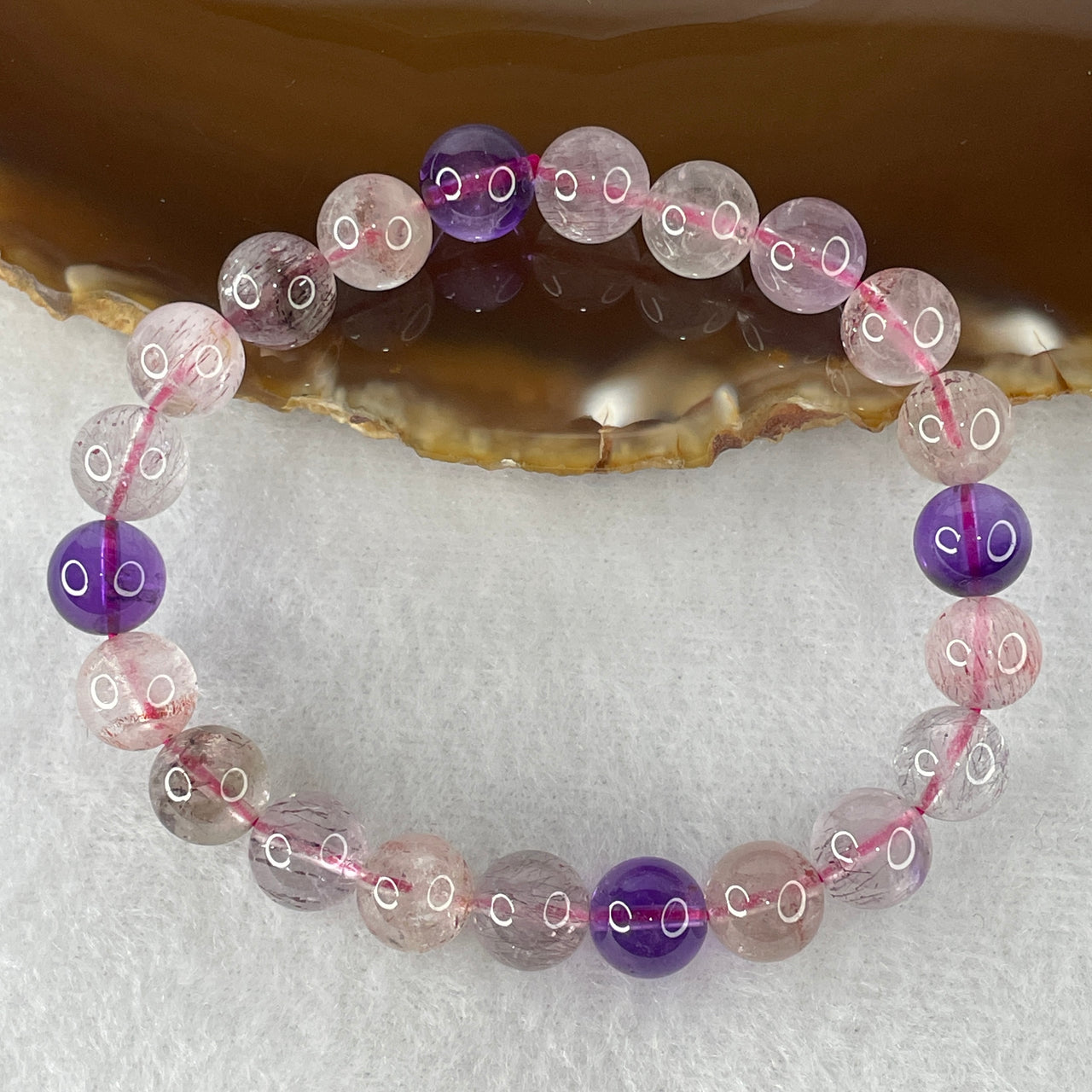 Certified Above-Average Grade Natural Super 7 Crystal Beads Bracelet | Fluid High-Clarity Showcase Strand | Authentic Sacred Seven Multi-Mineral Inclusions Quartz Spiritual Catalyst & Auric Shield Bracelet (19.83g | 15.5cm Length | 8.8mm | 22 Beads)
