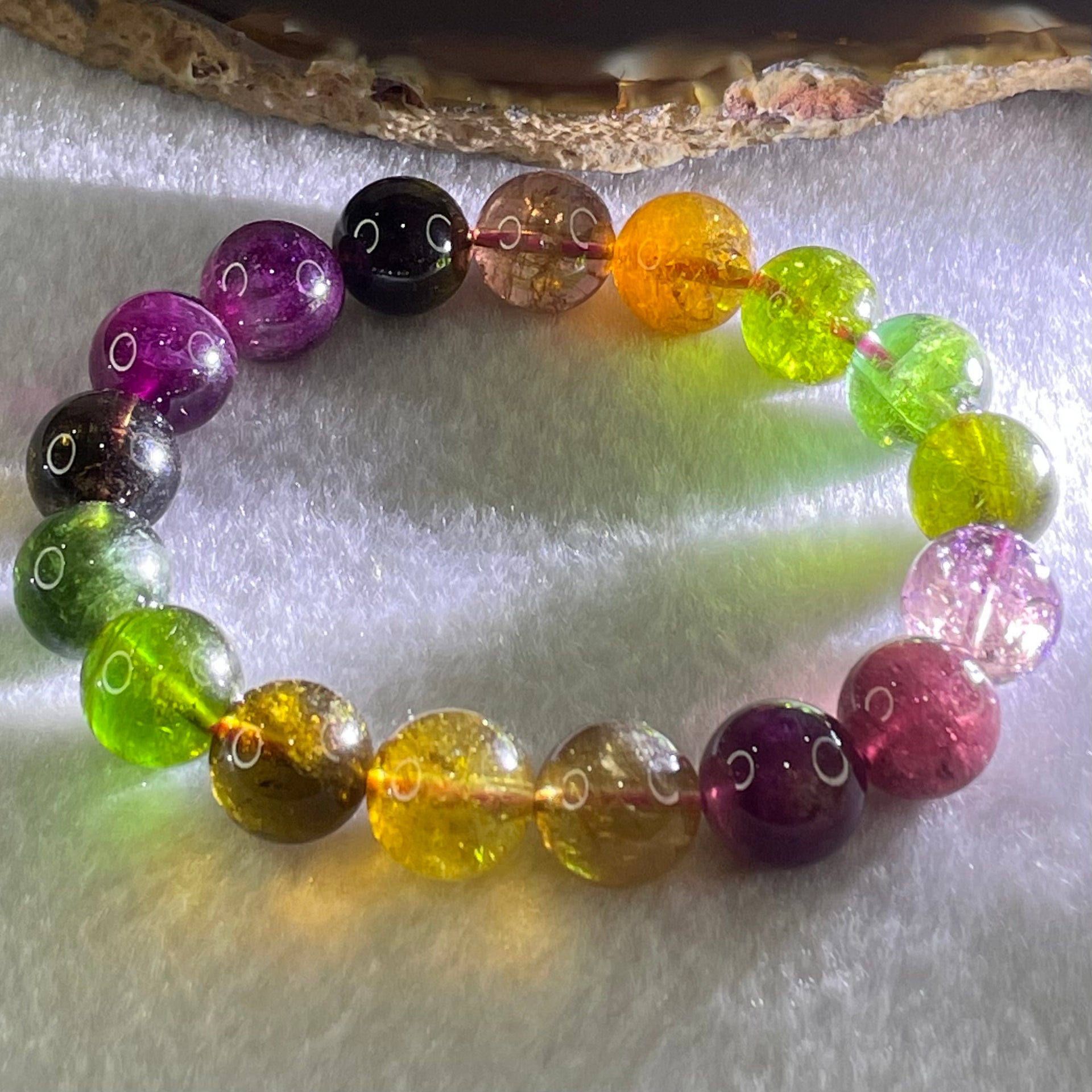 Good Grade Natural Tourmaline Crystal Bracelet 电气石 34.73g 15.5cm 10.9mm 17 Beads - Huangs Jadeite and Jewelry Pte Ltd