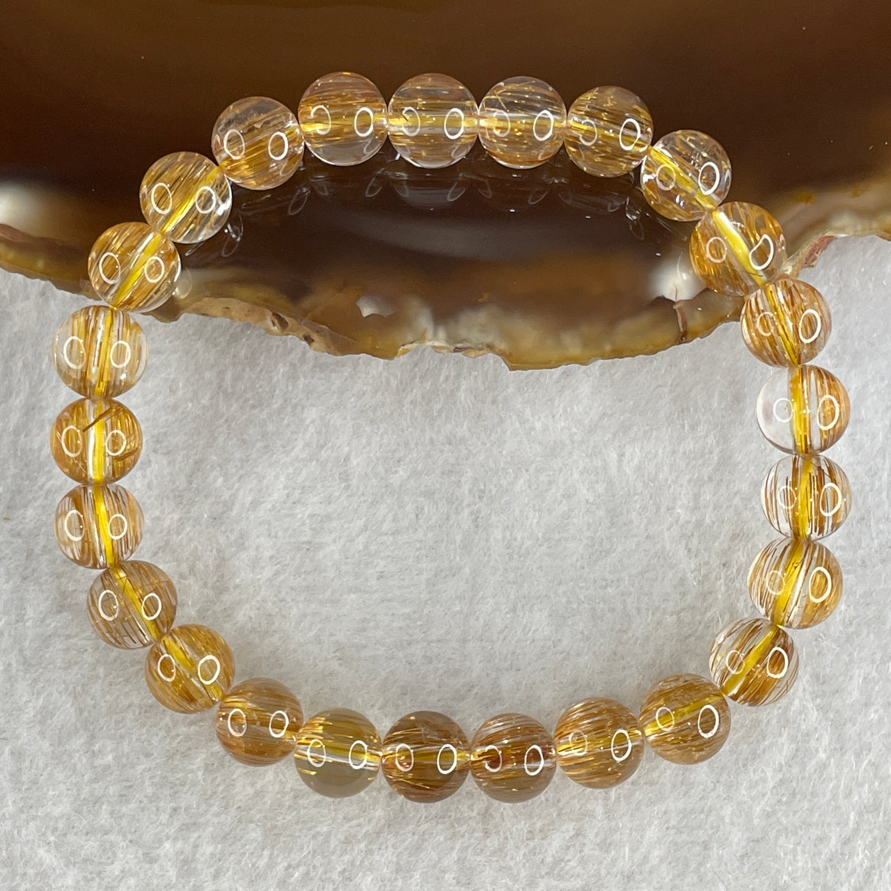 Certified Good Grade Natural Golden Rutilated Quartz Beads  Bracelet 15.51g 15.5cm 7.7mm 25Beads