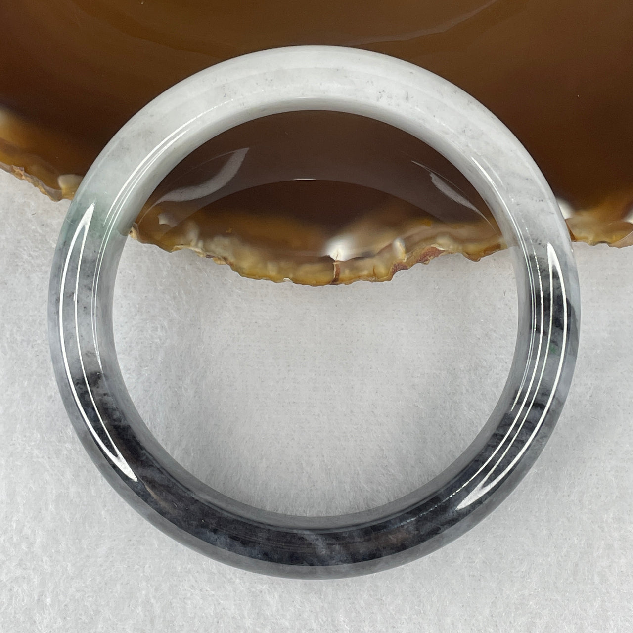 Certified Natural Type A Wuji Grey & Faint Lavender Jadeite Bangle | Premium Round Court Silhouette | "Ink Landscape" Protection & Spiritual Balance Armor Bangle (64.69g 13.5x8.5mm | 59.1mm | Close to Perfect)