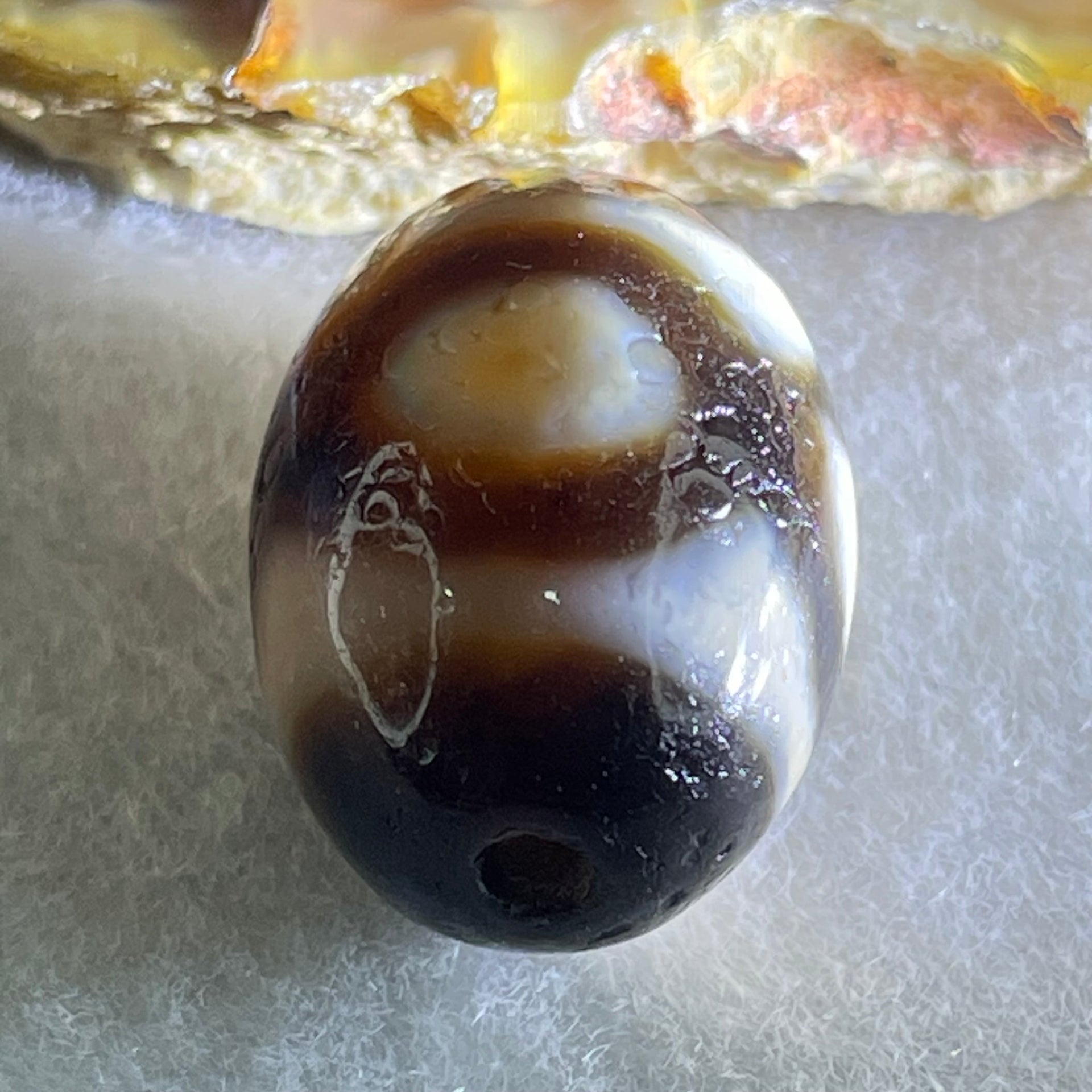 Natural Powerful Tibetan Old Oily Agate 3 Eyes Dzi Bead Heavenly Master (Tian Zhu) 三眼天诛 6.20g 20.3 by 14.7mm - Huangs Jadeite and Jewelry Pte Ltd
