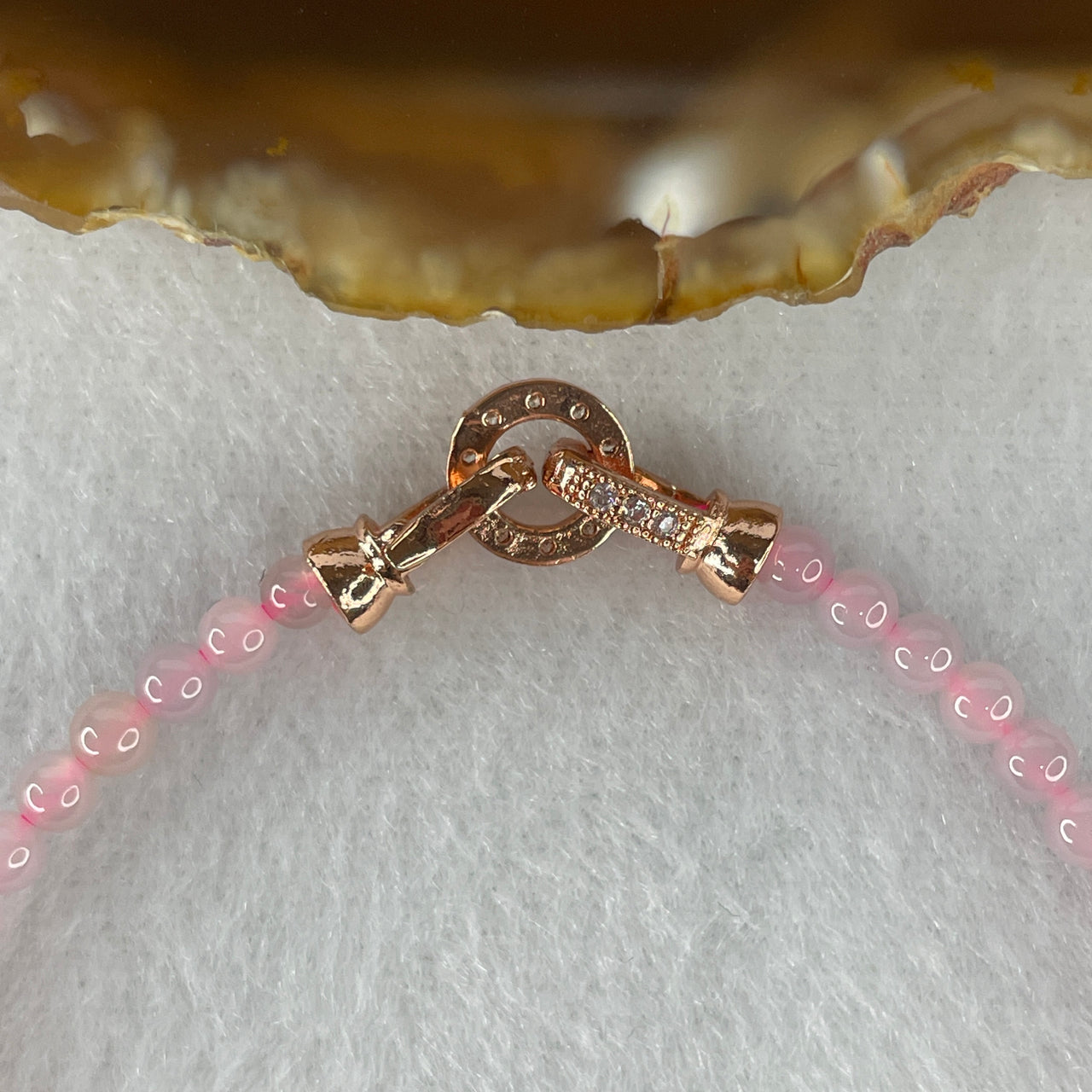 Natural Type A Semi-Icy Pink Jadeite Beads Bracelet | 17cm Delicate 3.8mm Round Genuine Pink Jade Bracelet Rose Gold Clasp (5.32g 49 Beads)