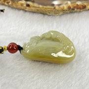 Type A Yellow with Green Jadeite Flower and Gui Ren Benefactor Pendant 18.03g 31.9 by 22.7 by 13.8mm - Huangs Jadeite and Jewelry Pte Ltd