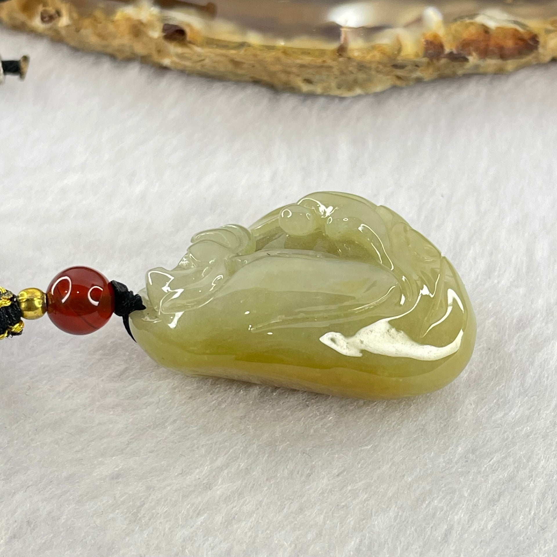 Type A Yellow with Green Jadeite Flower and Gui Ren Benefactor Pendant 18.03g 31.9 by 22.7 by 13.8mm - Huangs Jadeite and Jewelry Pte Ltd