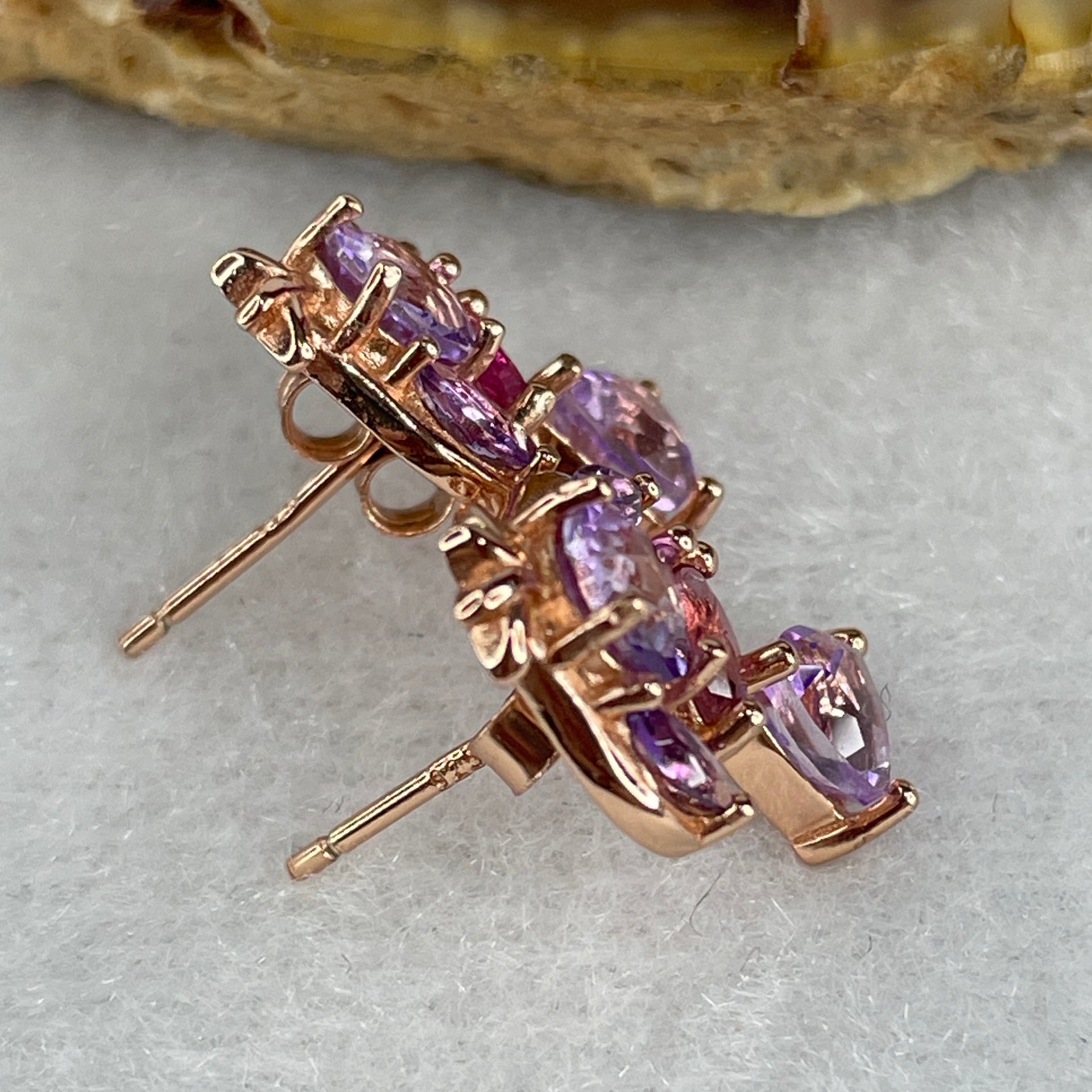 Natural Amethyst Fish Shape Earring in S925 Sliver Yellow Gold Color 2.94g 5.0 by 3.0mm 2 Pcs - Huangs Jadeite and Jewelry Pte Ltd