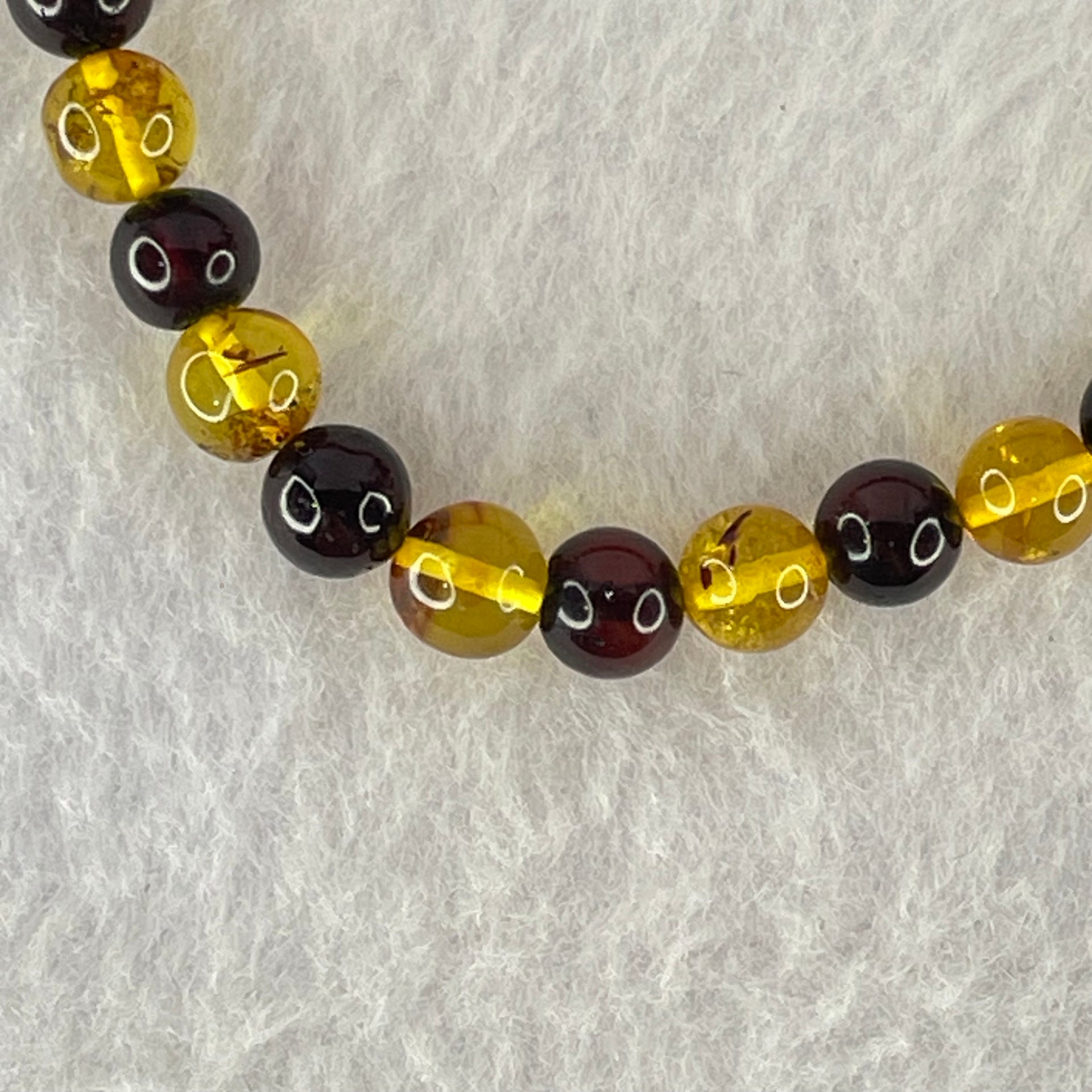 Natural Blood Red and Yellow Amber Beads Bracelet 3.66g 14.5cm 6.4mm 28 Beads - Huangs Jadeite and Jewelry Pte Ltd