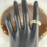 Natural Type A Icy Colorless to White Jadeite Ring with 18k Yellow Gold and Green Jadeite Bead 6.52g 6.8 by 4.5mm US 5.2 HK 11.1 - Huangs Jadeite and Jewelry Pte Ltd