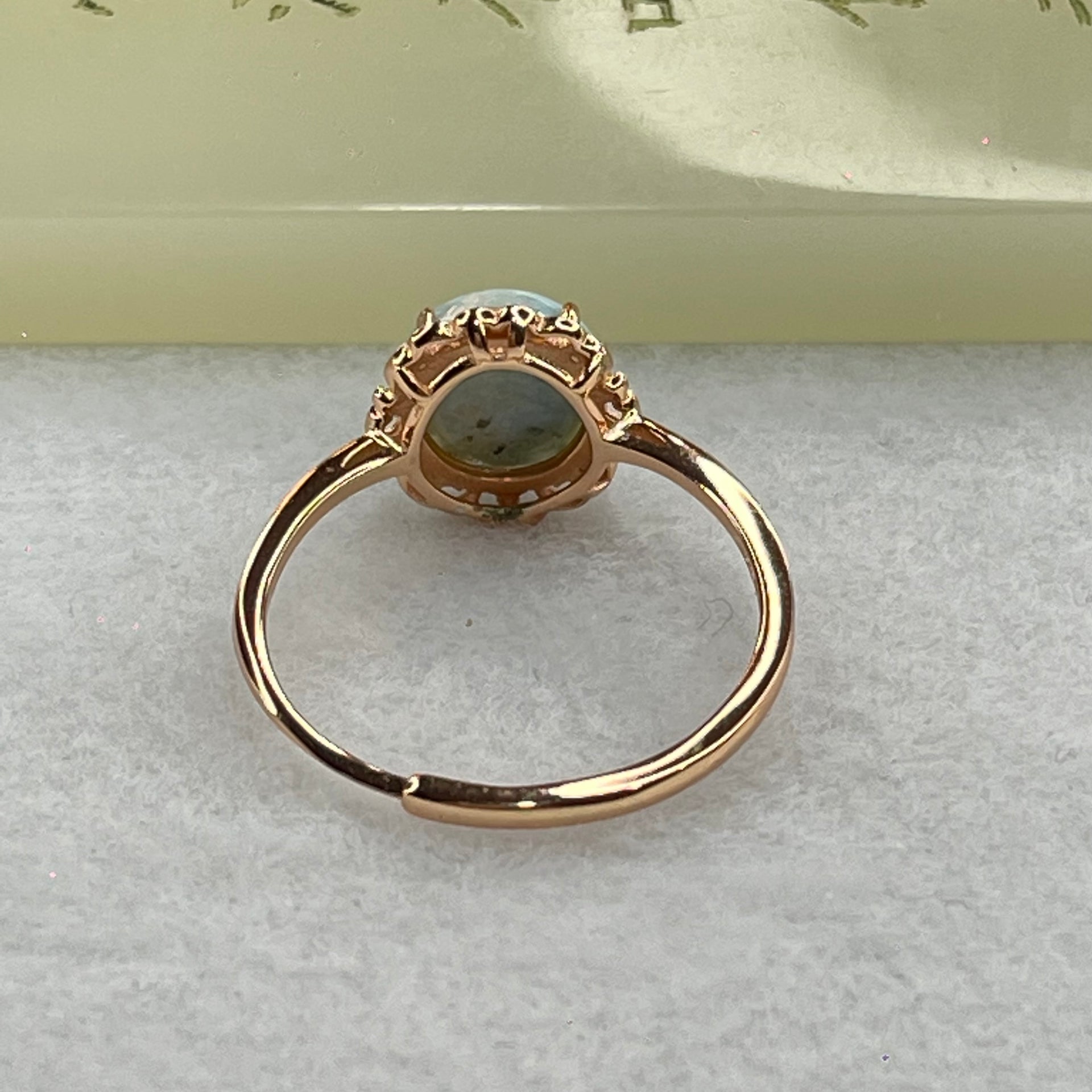 Natural Larimar in S925 Silver Rose Gold Color Ring (Adjustable Size) 1.97g 9.1 by 4.5mm - Huangs Jadeite and Jewelry Pte Ltd