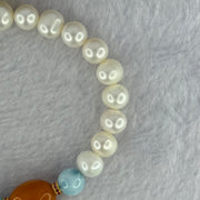 Natural Pearl with Larimar Bracelet 20.19g 8.8mm 20 Beads - Huangs Jadeite and Jewelry Pte Ltd