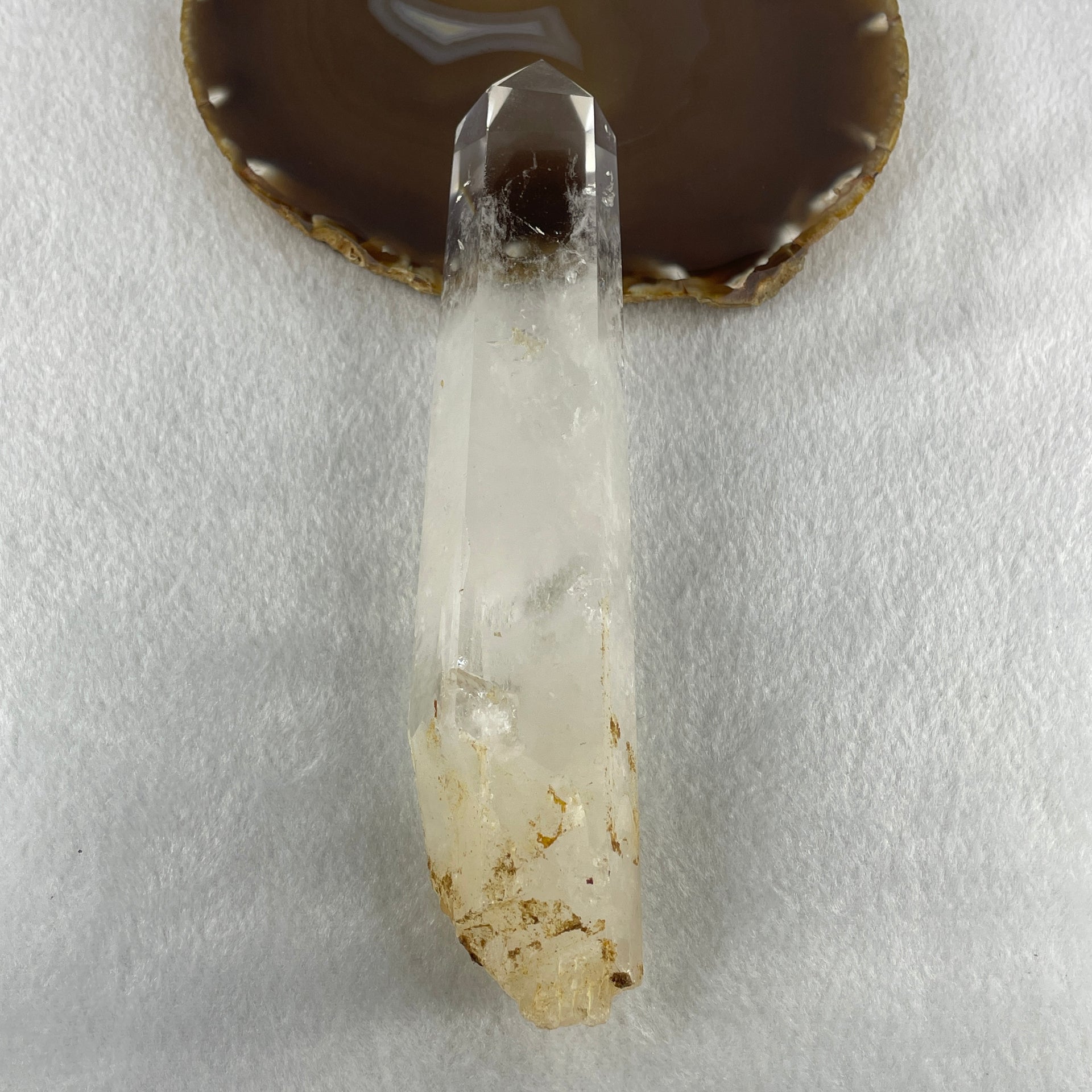 Natural Clear Quartz Tower with Wooden Stand 450.7g 80.1 by 75.9 by 210.0mm - Huangs Jadeite and Jewelry Pte Ltd