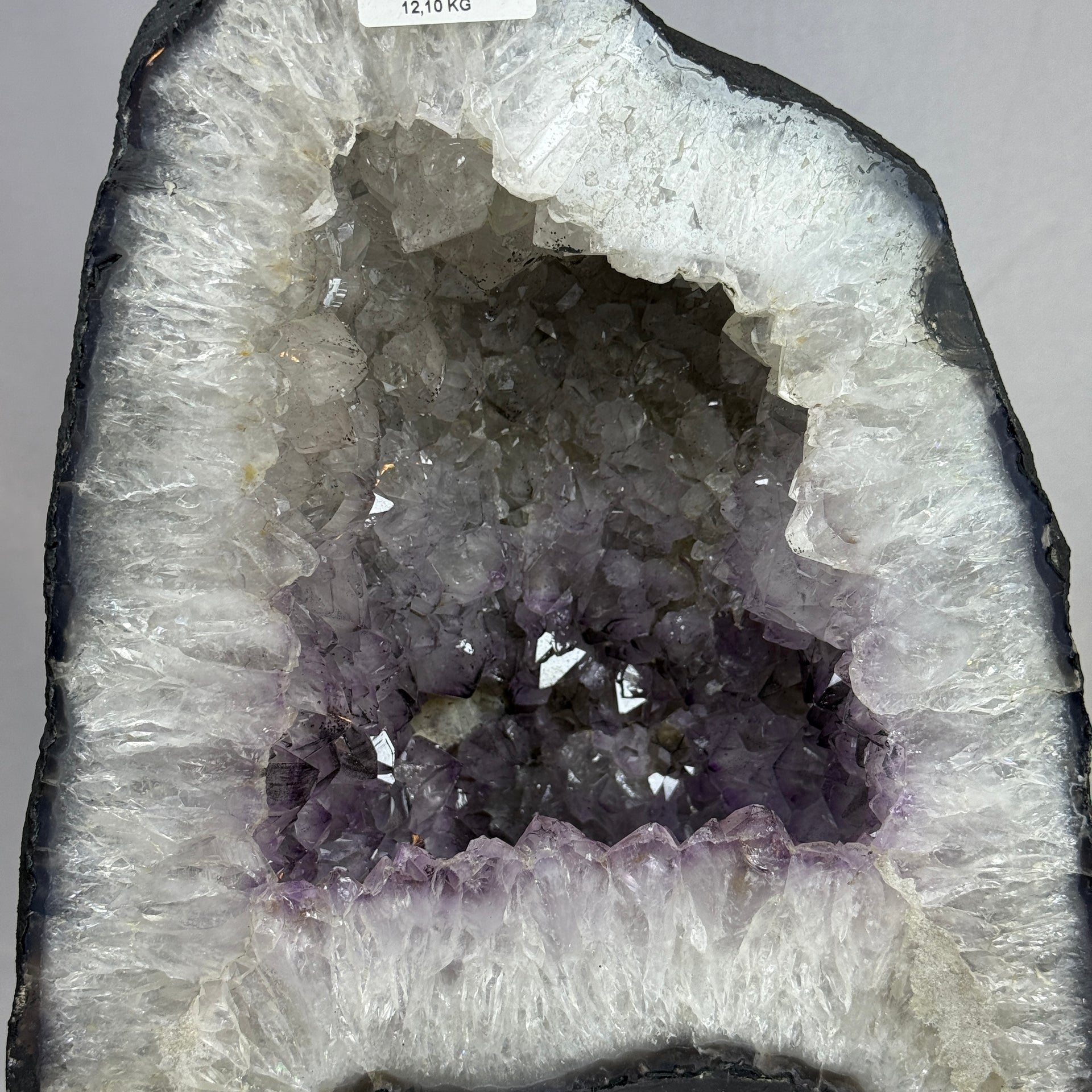 Natural Triangular Shape Amethyst Cave with Wooden Display 12,879.2g 285.0 by 240.0 by 300.0mm - Huangs Jadeite and Jewelry Pte Ltd