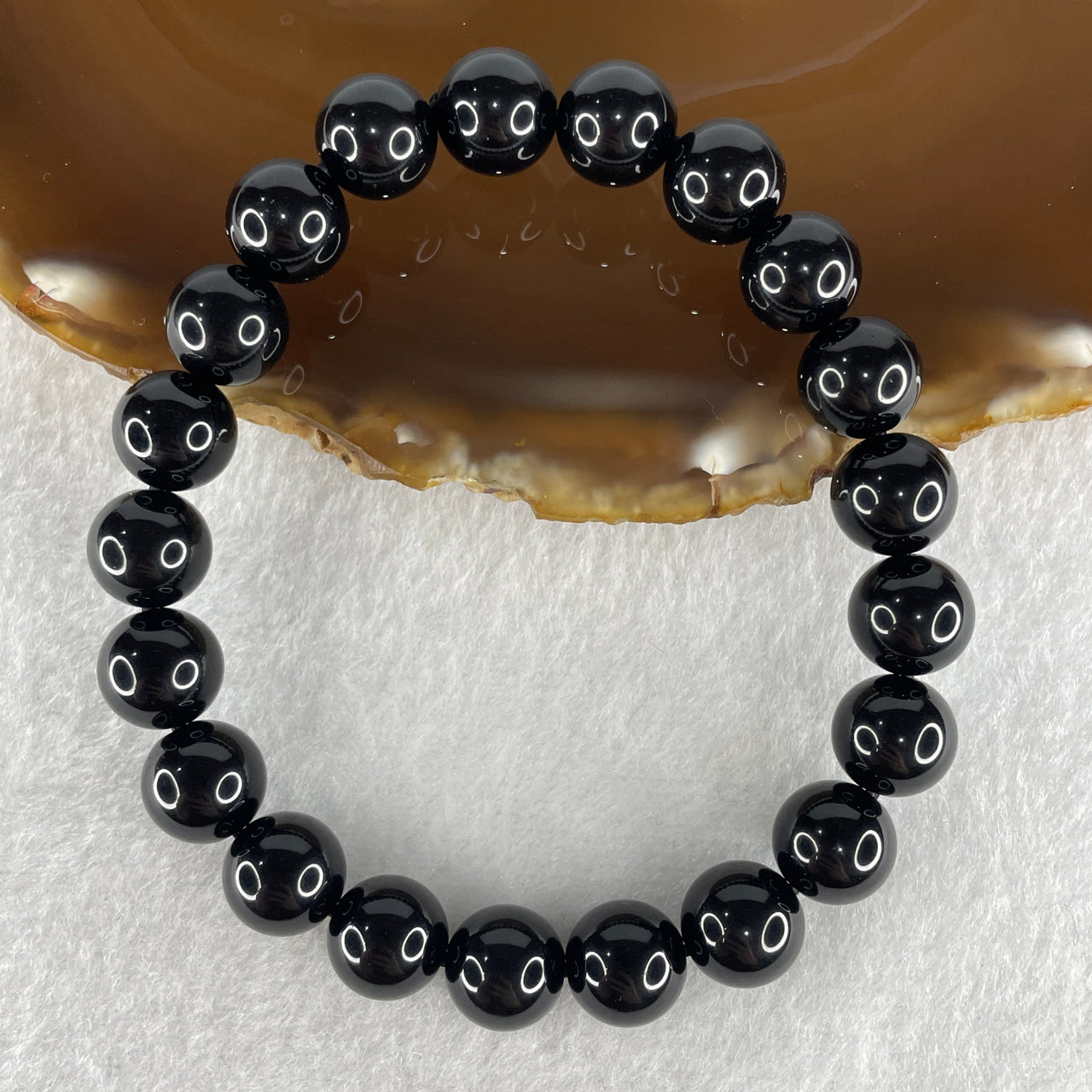 Natural Black Moldavite Meteorite Crystal Beads Bracelet 26.16g 17.5cm 10.1mm 21 Beads