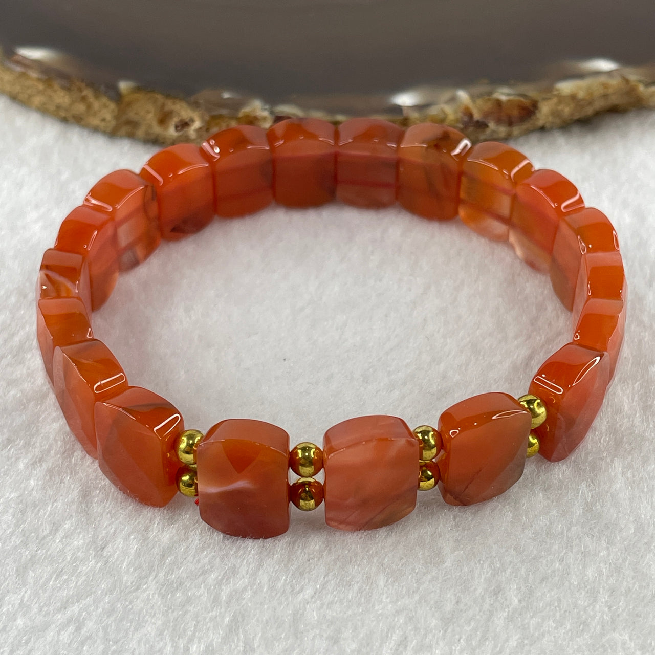 Certified Natural Red Agate Shou Pai Beads Bracelet with Charm 32.50g 18cm 13.7mm 20pcs