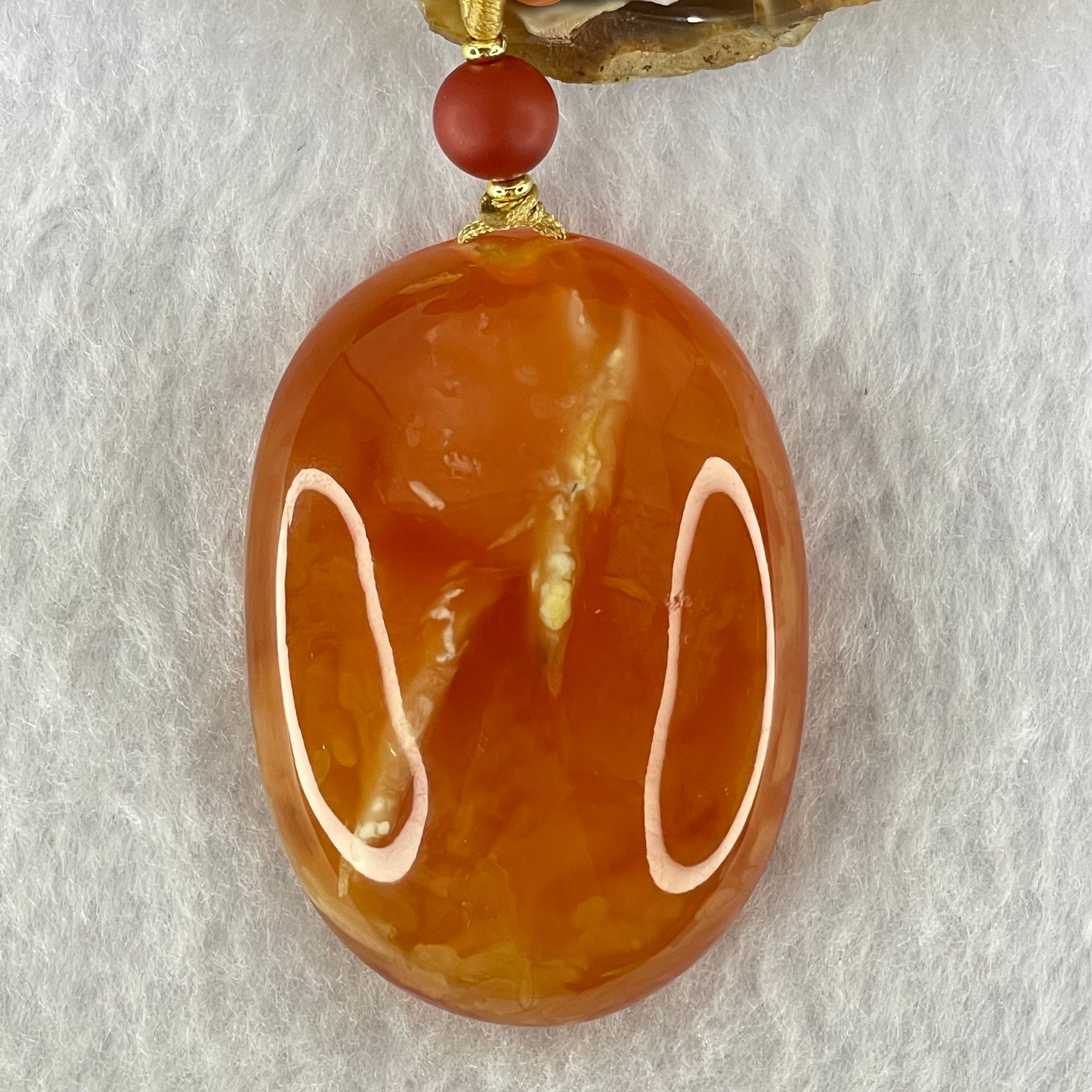 Rare Natural Pinkish Red Amber Beads Necklace 47.30g Pendant 51.9 by 37.1 by 16.9mm, 5.9mm 96 Beads - Huangs Jadeite and Jewelry Pte Ltd