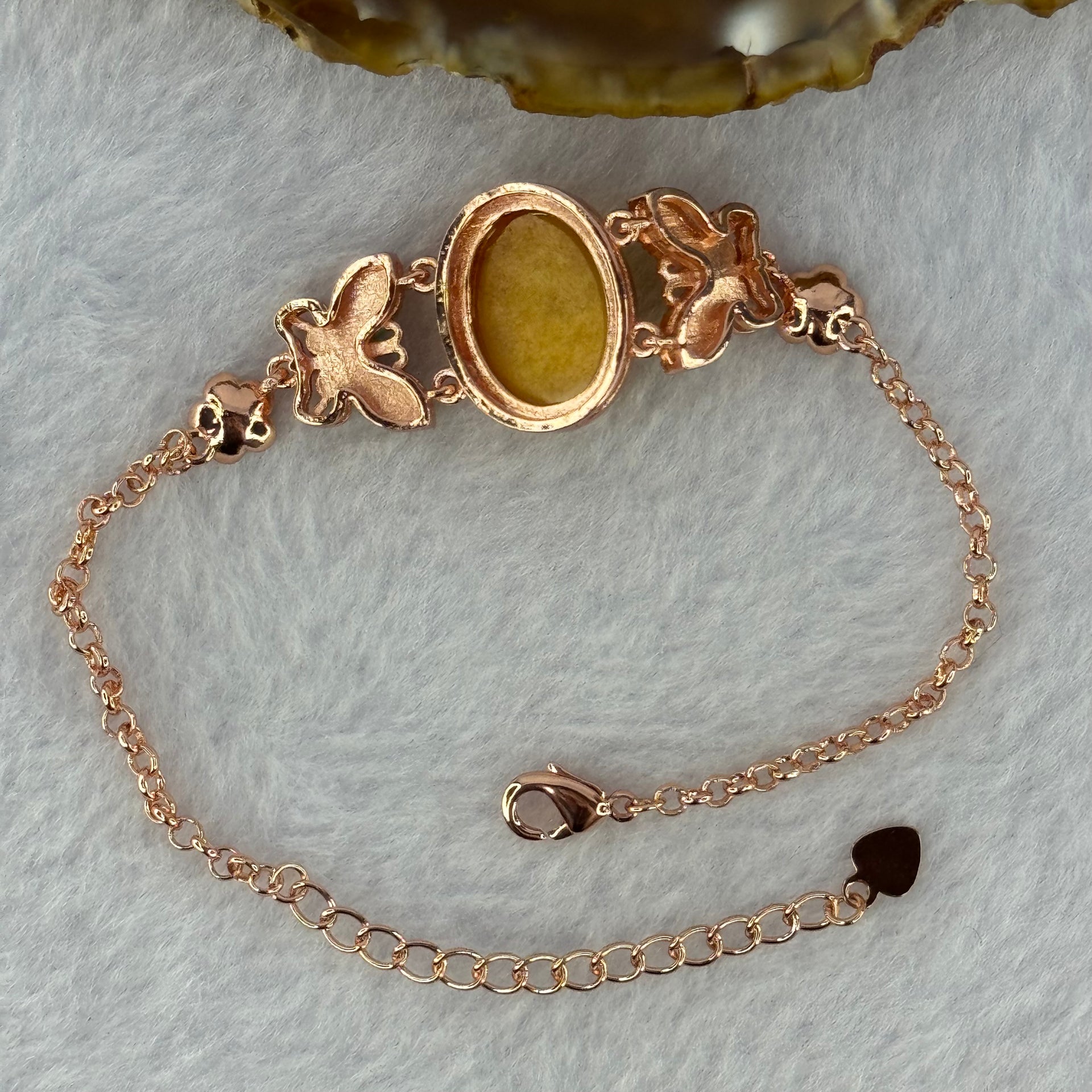 Natural Butterscotch Amber Beads Silver Rose Gold Color Butterfly Bracelet 6.04g 15.7 by 11.8 by 4.5mm - Huangs Jadeite and Jewelry Pte Ltd