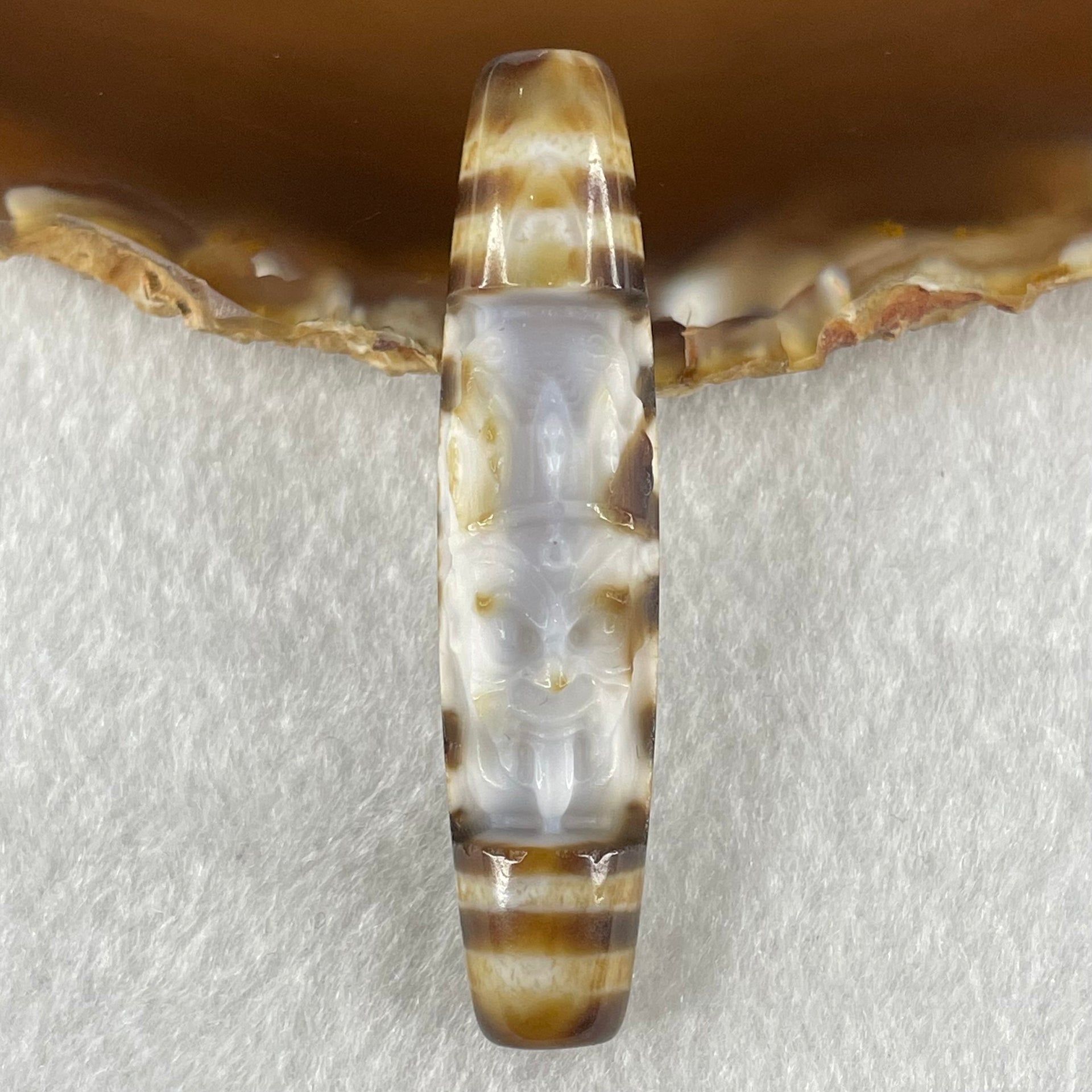 Natural Powerful Tibetan Old Oily Agate Zha Ji La Mu Female Cai Shen and 8 Eyes Dzi Bead Heavenly Master (Tian Zhu) 扎基拉姆女财神八眼天珠 12.91g 57.4 by 12.9mm - Huangs Jadeite and Jewelry Pte Ltd