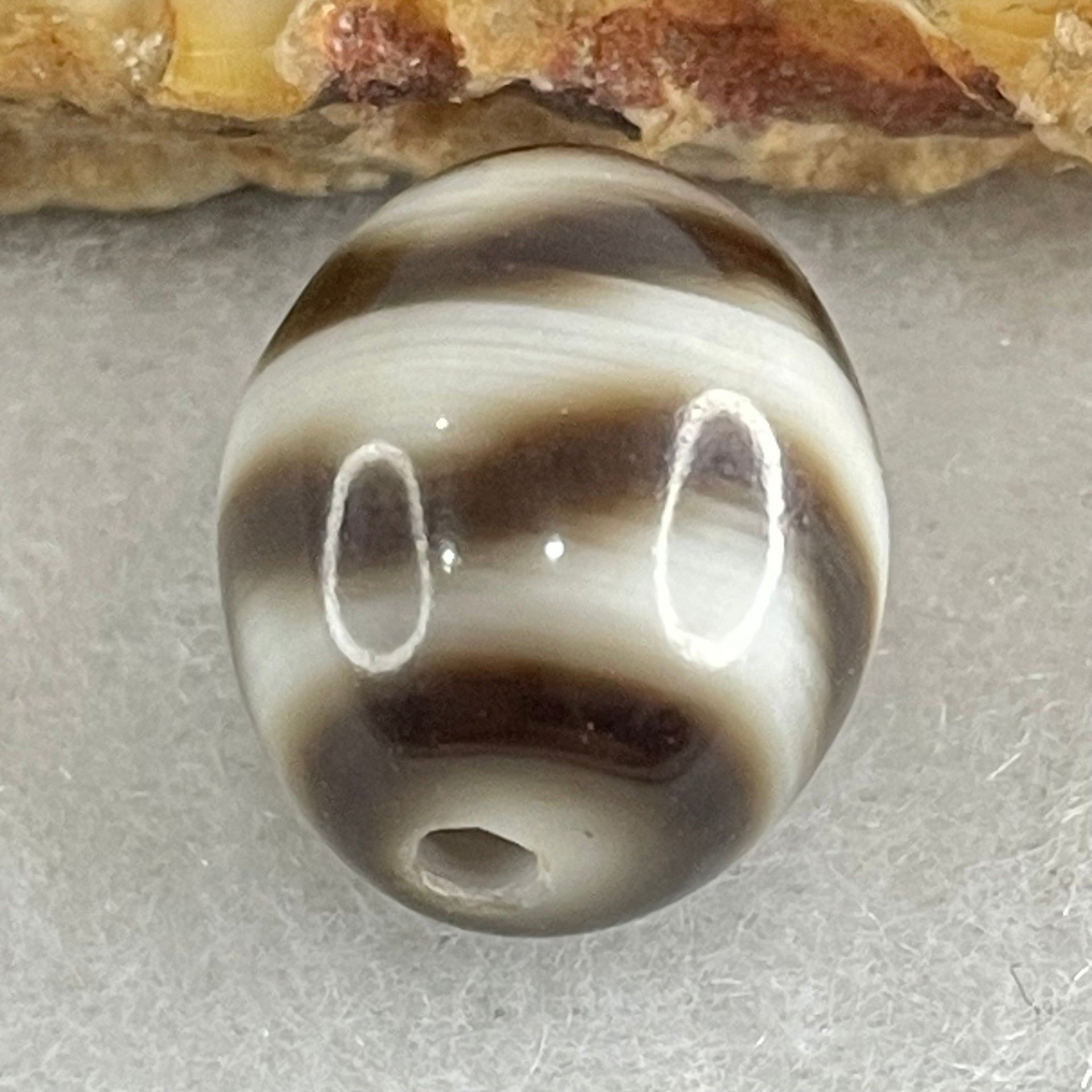 Natural Powerful Tibetan Old Oily Agate Water Wave Daluo Amulet (Tian Zhu) Dzi Bead 2.74g 13.6 by 12.0mm - Huangs Jadeite and Jewelry Pte Ltd