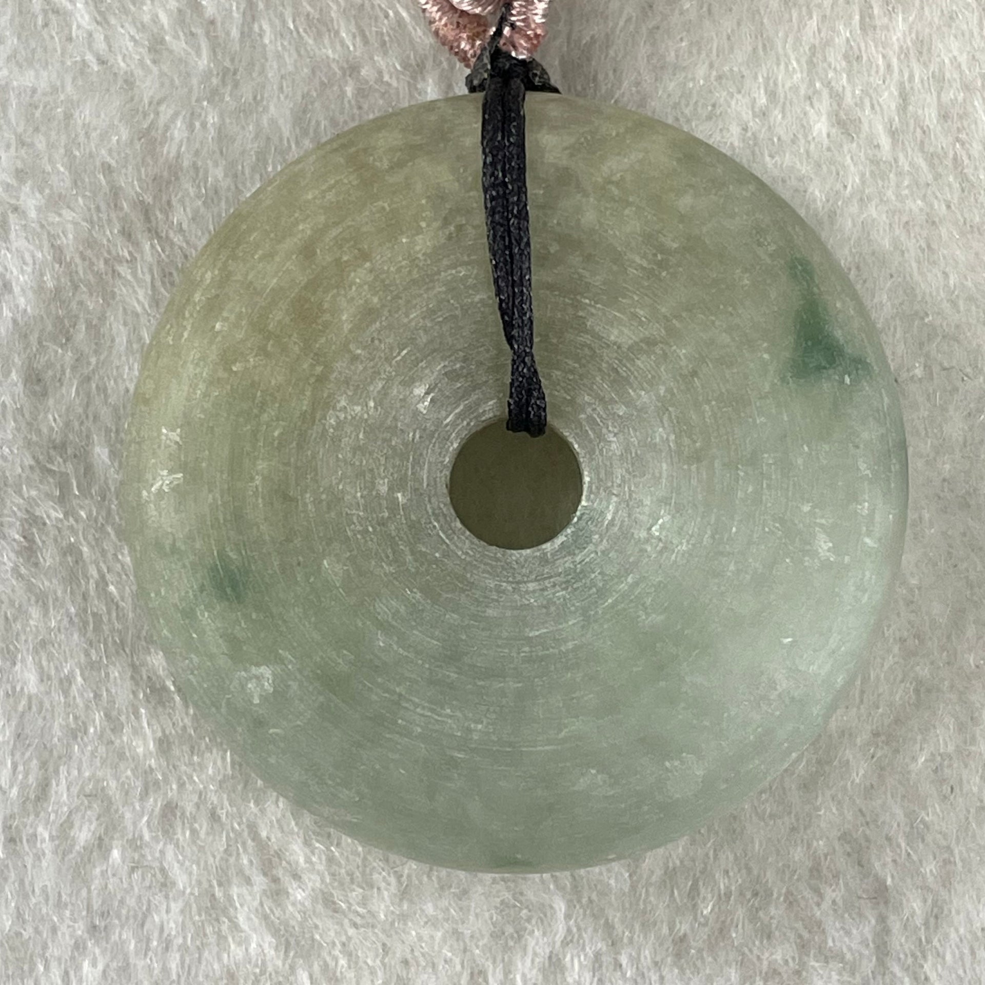 Type A Green with Blueish Green and Yellow Piao Hua Jadeite Ping An Kou Donut Pendent 27.08g 35.3 by 10.2mm - Huangs Jadeite and Jewelry Pte Ltd