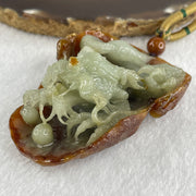 Type A Green with Brownish Jadeite Dragon Pendant 75.51g 68.8 by 49.5 by 28.9mm - Huangs Jadeite and Jewelry Pte Ltd