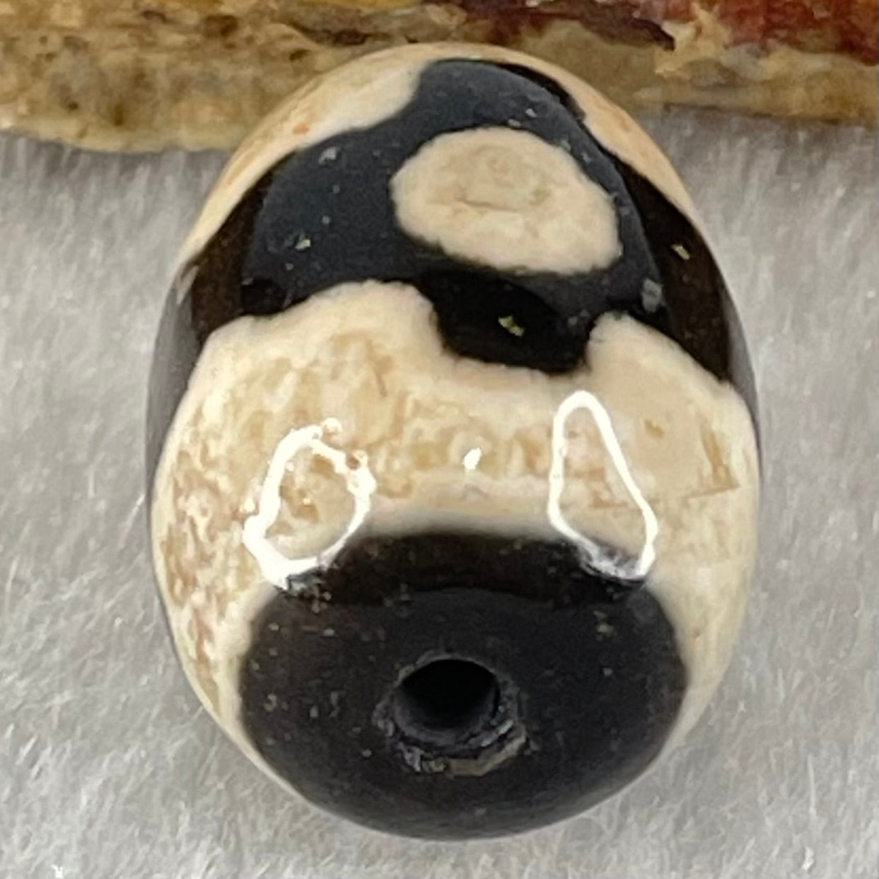 Natural Powerful Tibetan Old Oily Dark Brown With White Agate 3 Eyes Dzi Bead Heavenly Master (Tian Zhu) 三眼天诛 4.97g 17.8 by 13.4mm - Huangs Jadeite and Jewelry Pte Ltd
