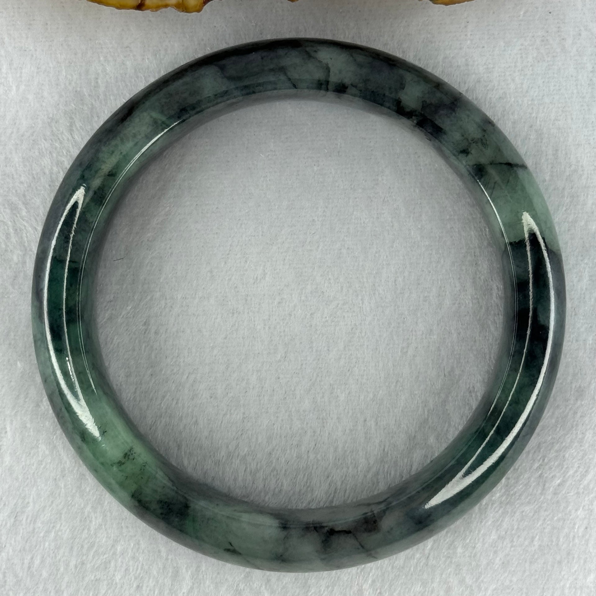 Type A Green and Black to Dark Green Piao Hua Jadeite Bangle Internal Diameter 58.2mm 73.13g 15.0 by 8.9mm (Internal Lines) - Huangs Jadeite and Jewelry Pte Ltd