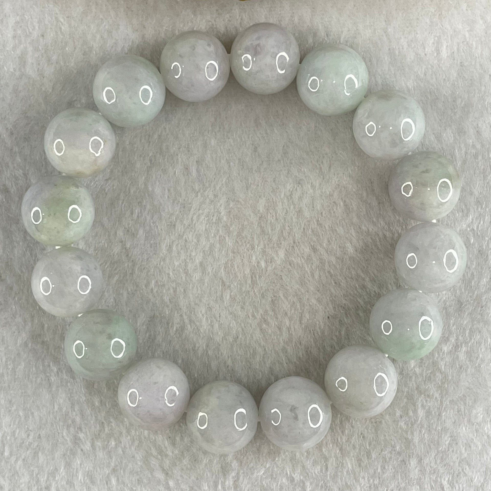 Type A Light Green with Slight Light Lavender Jadeite Beads Bracelet 47.83g 15cm 12.1mm 16 Beads - Huangs Jadeite and Jewelry Pte Ltd