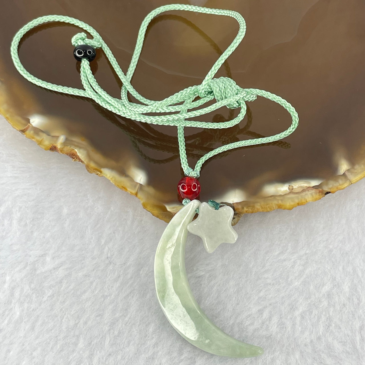 Type A Light Green and Lavender Jadeite Crescent Moon and Star Necklace 6.27g 41.6 by 4.5 by 8.6mm - Huangs Jadeite and Jewelry Pte Ltd