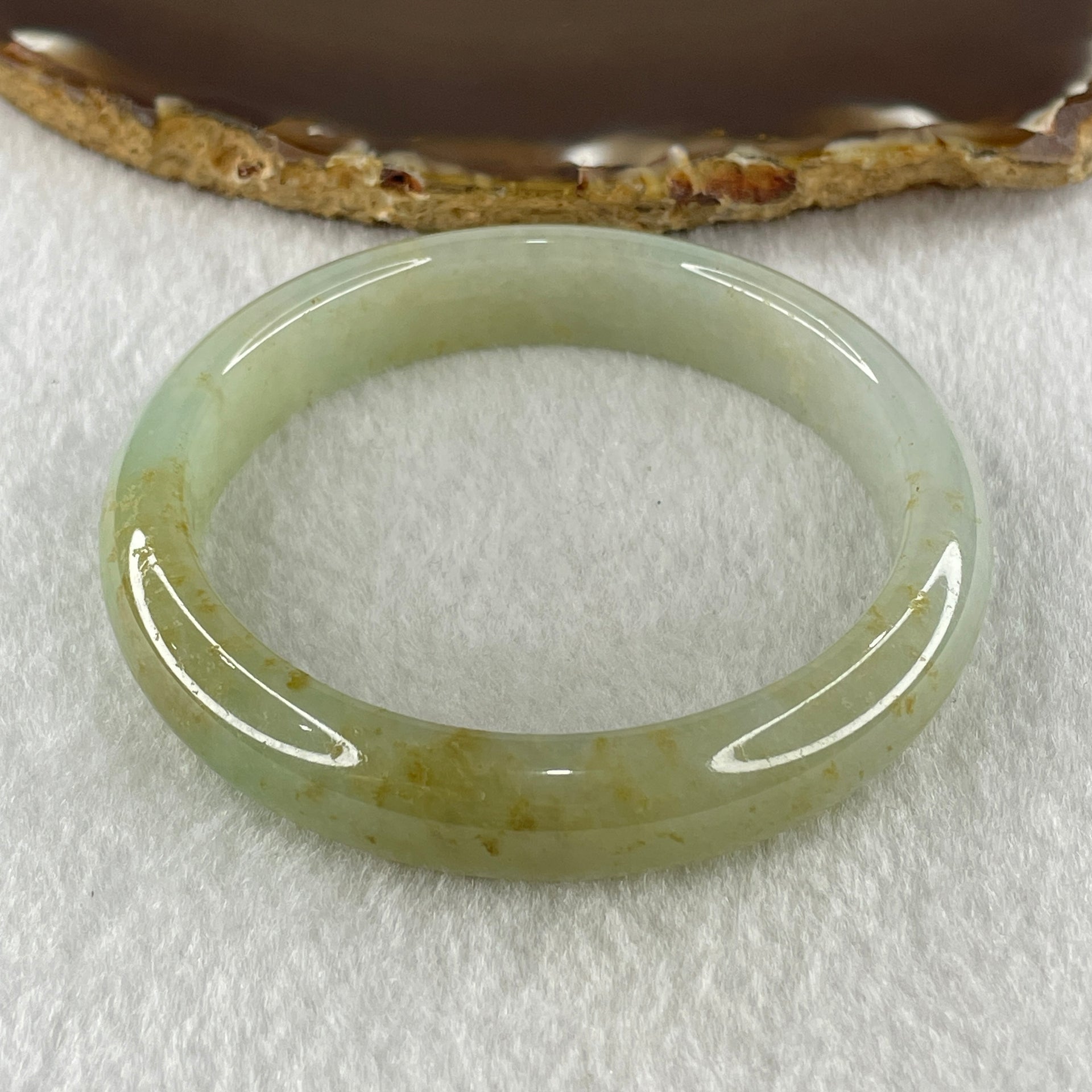 Natural Type A Super Jelly Light Green with Yellow Spots Jadeite Bangle 52.19g Inner Diameter 58.6mm 12.3 by 8.2mm (Close to Perfect) - Huangs Jadeite and Jewelry Pte Ltd