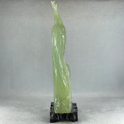 Natural Green Serpentine Rooster on Tree with Wooden Stand Display 820.9g 128.0 by 265.0 by 62.0mm - Huangs Jadeite and Jewelry Pte Ltd