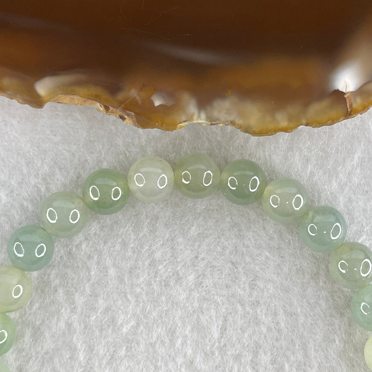 Natural Type A Semi Icy Light Green Jadeite Beads Bracelet | (16.95g | 16.5cm | 7.0mm x 27 Beads | Heart Chakra Radiance, "Ping An" Smooth Luck & Feng Shui Prosperity Catalyst) - Huangs Jadeite and Jewelry Pte Ltd