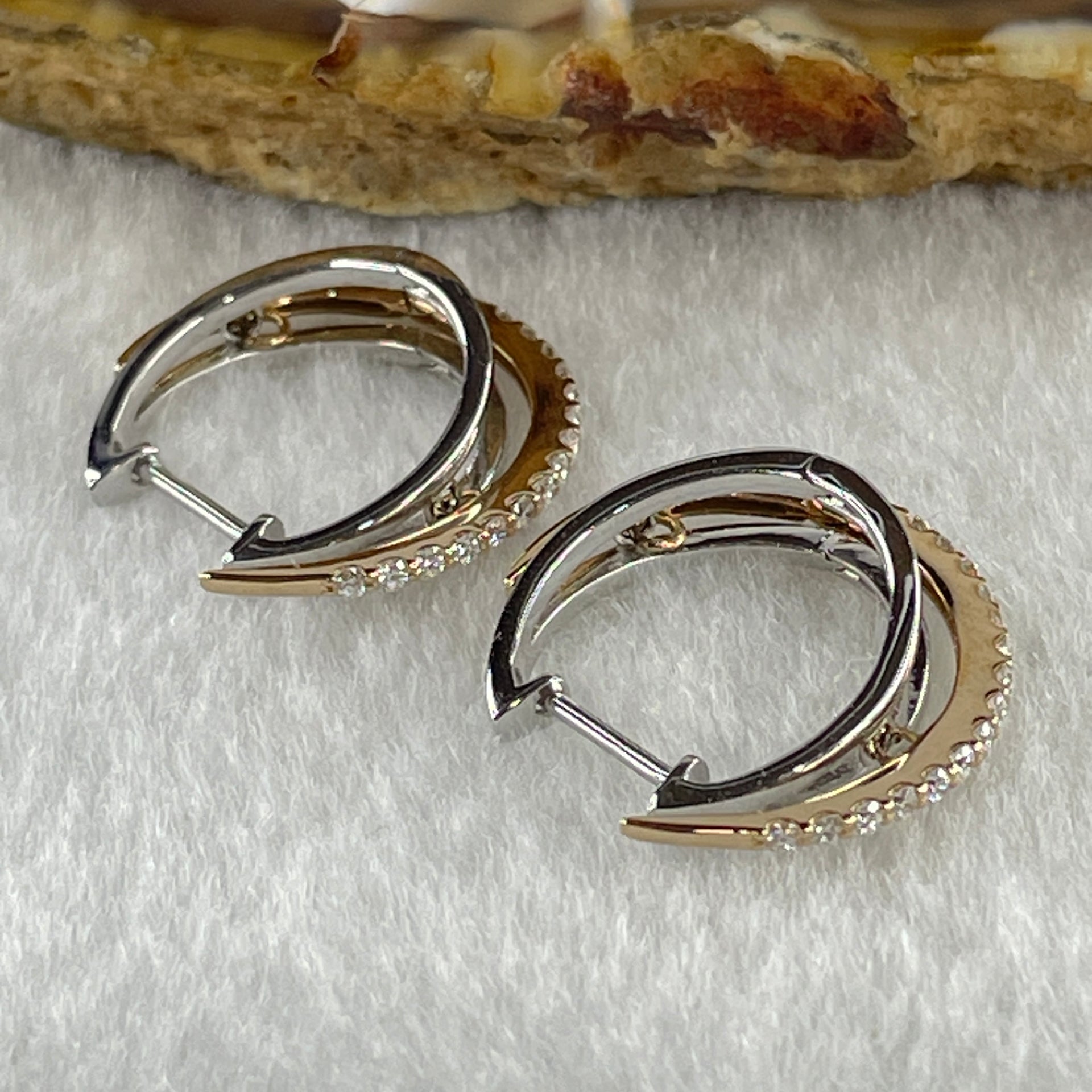 Natural Diamonds in 18K Rose and White Gold Earrings D0.15ct Total 4.2g - Huangs Jadeite and Jewelry Pte Ltd