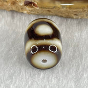 Natural Powerful Tibetan Old Oily Dark Brown with White Agate 3 Eyes Dzi Bead Heavenly Master (Tian Zhu) 三眼天诛 2.87g 13.7 by 11.0mm - Huangs Jadeite and Jewelry Pte Ltd