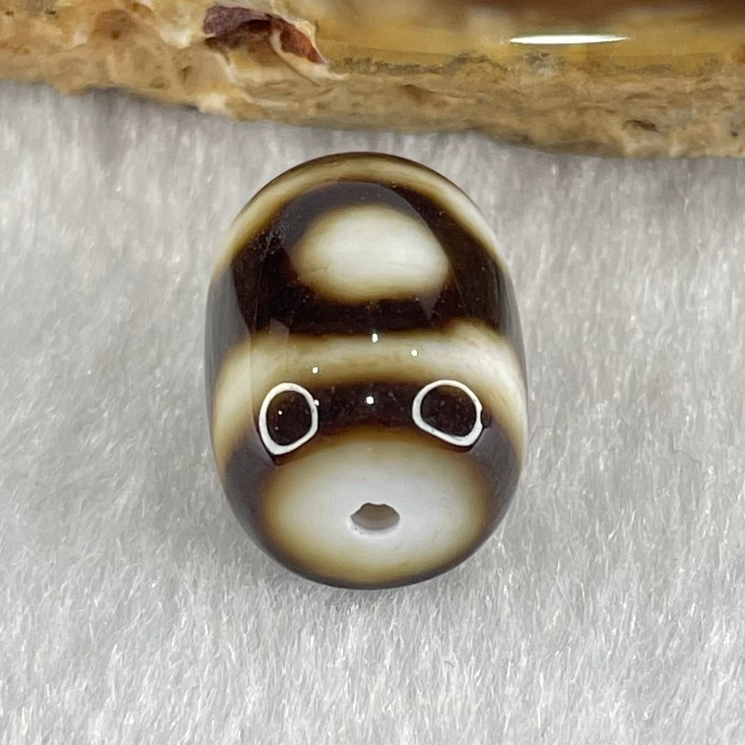 Natural Powerful Tibetan Old Oily Dark Brown with White Agate 3 Eyes Dzi Bead Heavenly Master (Tian Zhu) 三眼天诛 2.87g 13.7 by 11.0mm - Huangs Jadeite and Jewelry Pte Ltd