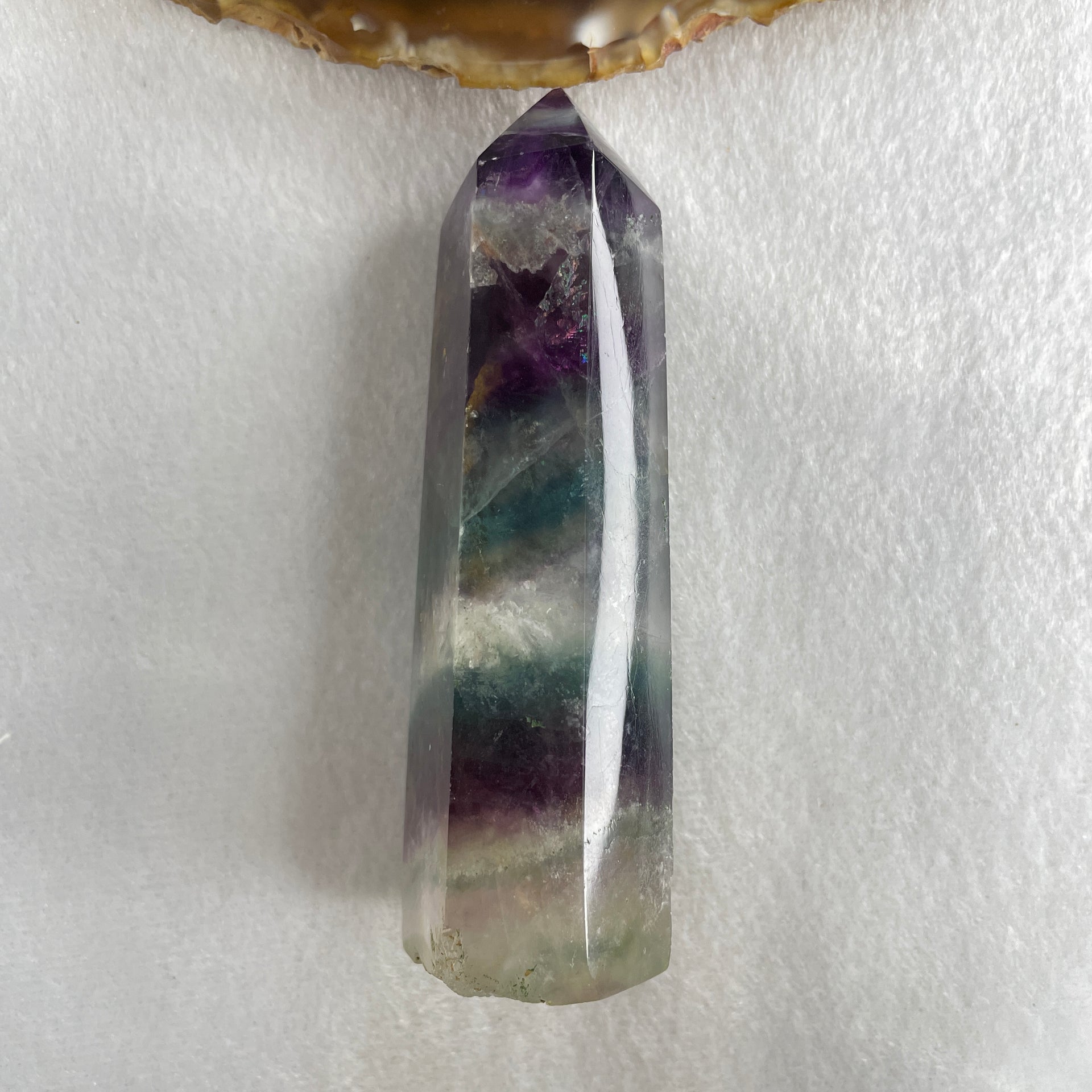 Natural Green and Purple Fluorite Quartz Tower Display 173.67g 99.8 by 34.9 by 35.6mm - Huangs Jadeite and Jewelry Pte Ltd