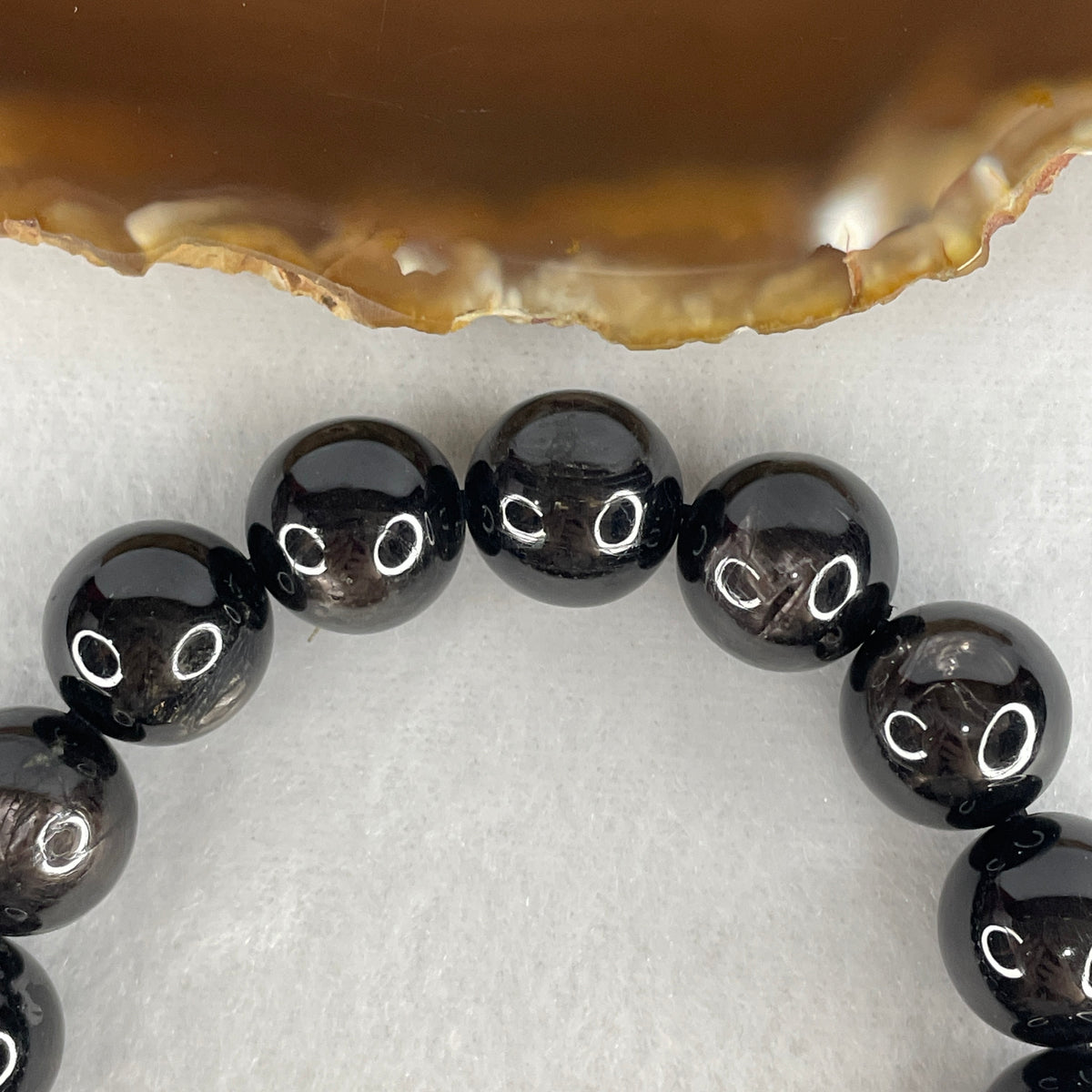 Certified Good Grade Natural Black Hypersthene Enstatite Beads Bracelet | 17.5cm Statement Strand of 16 Matched 13.8mm Statement Beads (70.64g | Metallic Silver Schiller Sheen | "Velvet Labradorite" Shielding & Laser Focus)