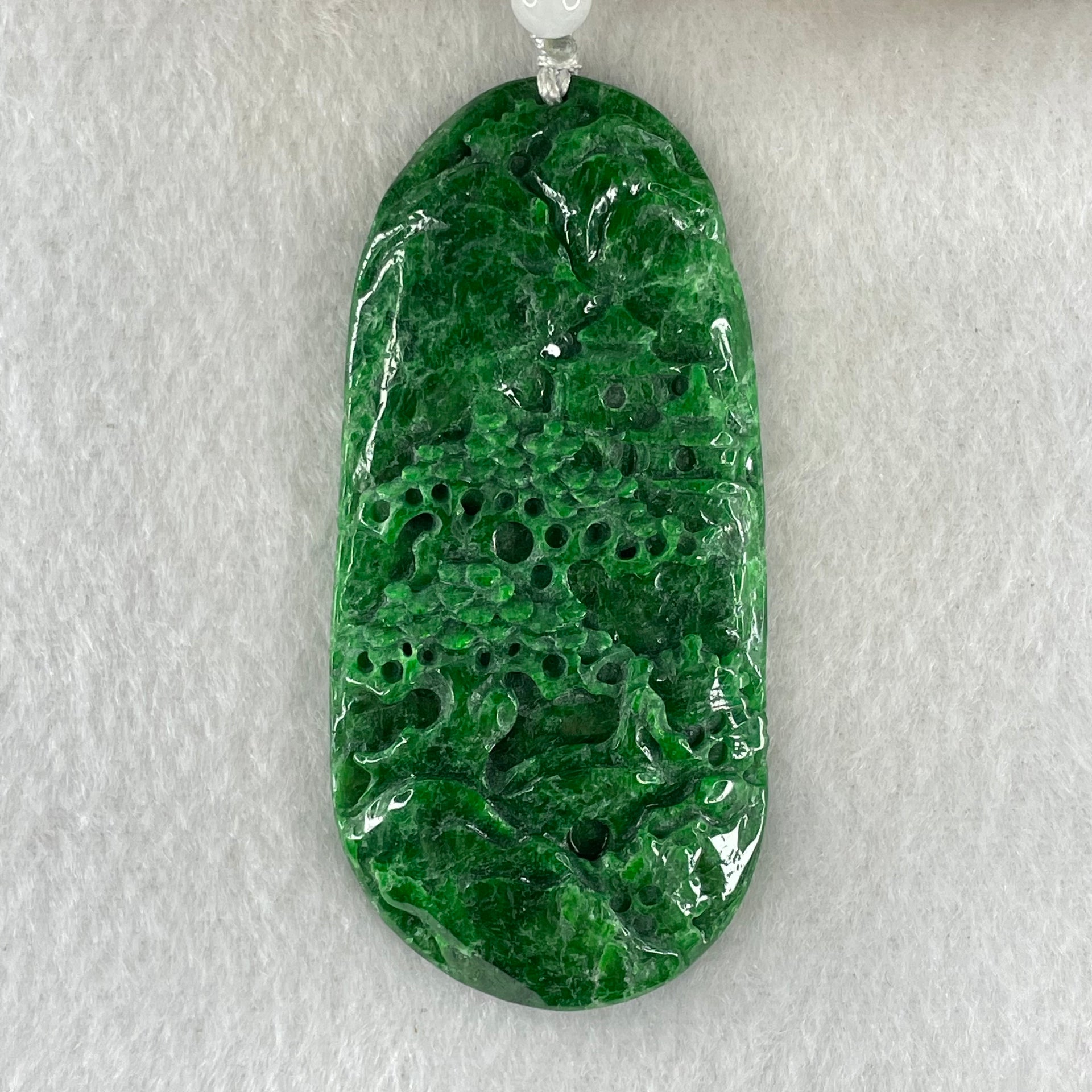Type A Lao Keng Old Mine Full Spicy Green Jadeite Shan Shui with Guiren Benefactor Pendant 27.27g 63.1 by 29.9 by 6.8mm - Huangs Jadeite and Jewelry Pte Ltd