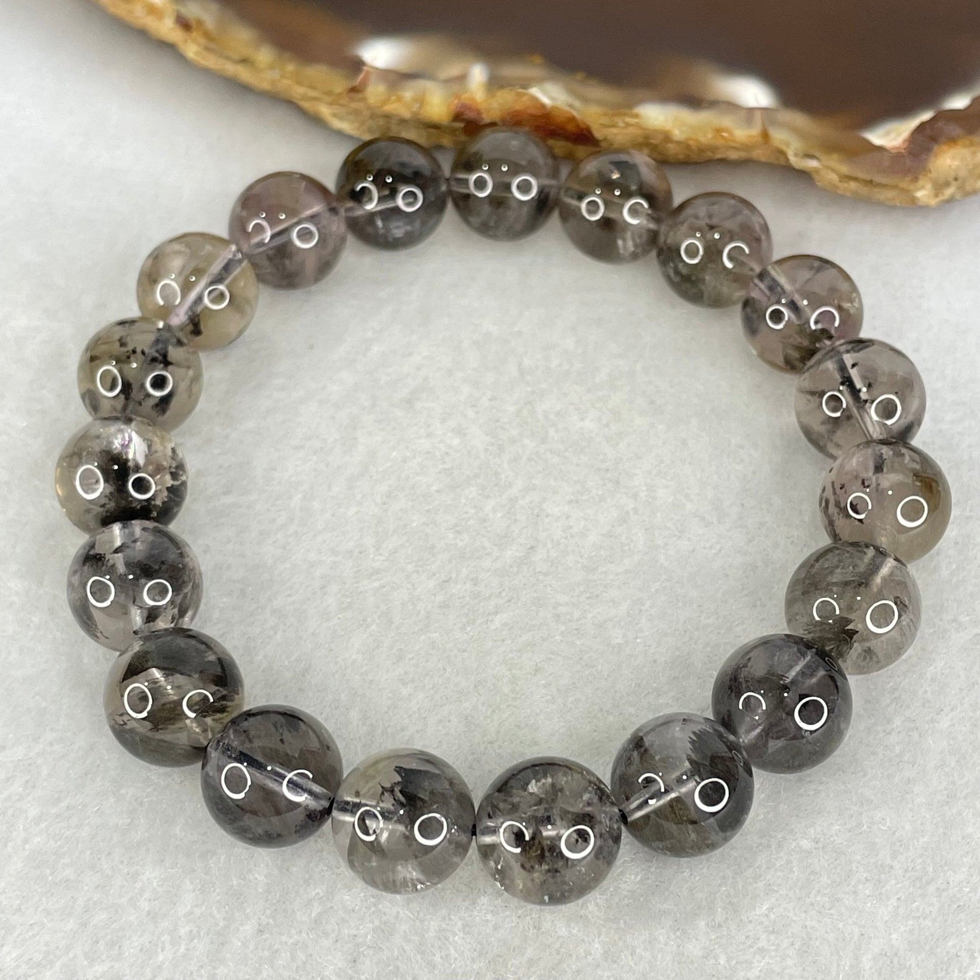 Natural Black Auralite Quartz Beads Bracelet 27.50g 16cm 10.3mm 19 Beads - Huangs Jadeite and Jewelry Pte Ltd