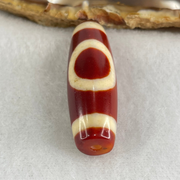 Natural Powerful Tibetan Old Oily Red White Agate One Eye Gold Metal Element Dzi Bead Heavenly Master (Tian Zhu) 一眼金天珠 8.81g 37.5 by 12.4mm - Huangs Jadeite and Jewelry Pte Ltd