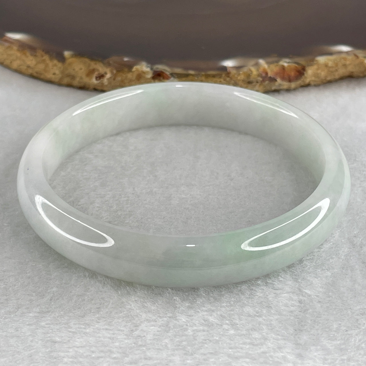 59.8mm Genuine Type A Jadeite Bangle - Large Size Faint Green Lavender Natural Jadeite Jewelry - 40.32g Wide Untreated Jade Bracelet for Women 11.2x7.0mm Wide (Very Slight Internal Lines)