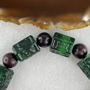 Type A Old Mine Spicy Green Jadeite Om Mani Padme Hum Barrel with Wood Beads Bracelet 55.97g 18cm 12.2 by 13.8mm - Huangs Jadeite and Jewelry Pte Ltd