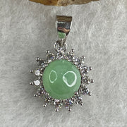 Type A Green Jadeite Pendant with Cubic Zirconia in S925 Sliver 1.89g 7.6 by 5.0mm - Huangs Jadeite and Jewelry Pte Ltd