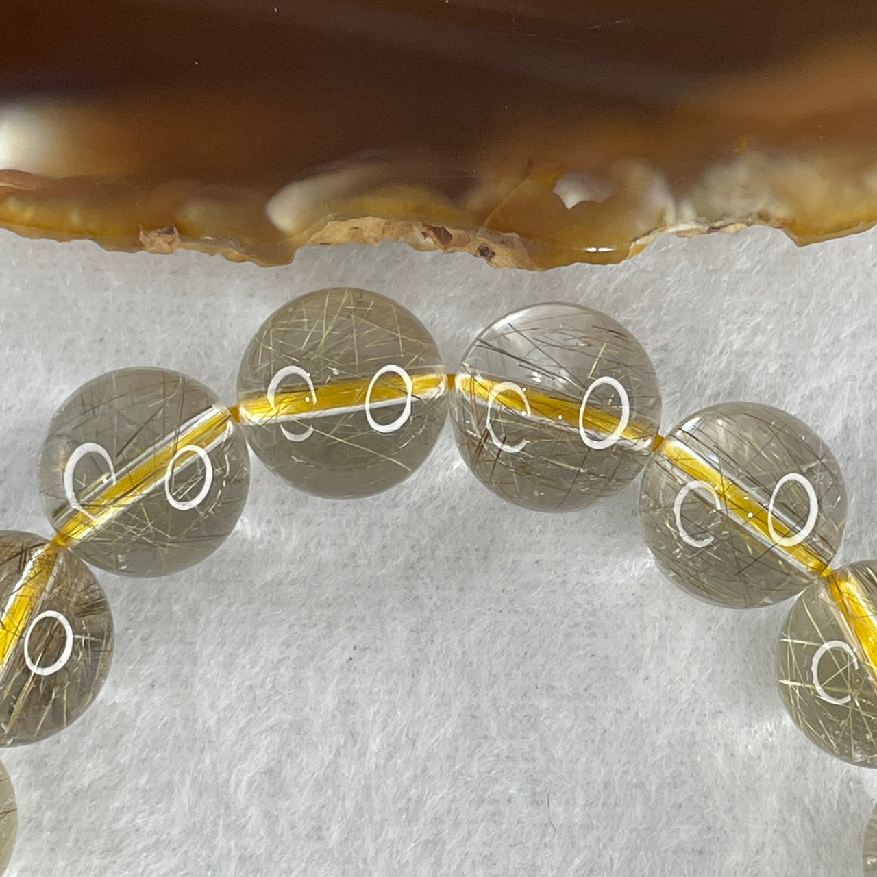Good Grade Natural Greyish Golden Rutilated Quartz Beads Bracelet 42.60g 16.5cm 12.3mm 17 Beads