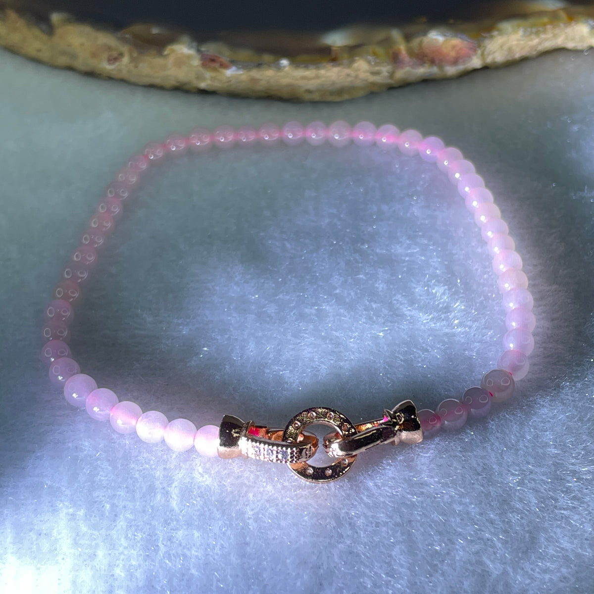 Natural Type A Semi-Icy Pink Jadeite Beads Bracelet | 17cm Delicate 3.8mm Round Genuine Pink Jade Bracelet Rose Gold Clasp (5.32g 49 Beads) - Huangs Jadeite and Jewelry Pte Ltd