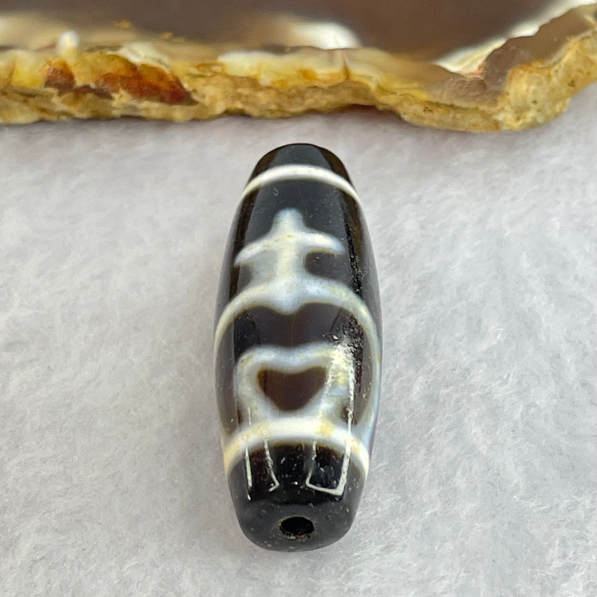 Natural Powerful Tibetan Old Oily Agate Double Nectar Vessel Dzi Bead Heavenly Master (Tian Zhu) 花蜜容器眼天珠 10.37g 39.3 by 13.5mm - Huangs Jadeite and Jewelry Pte Ltd