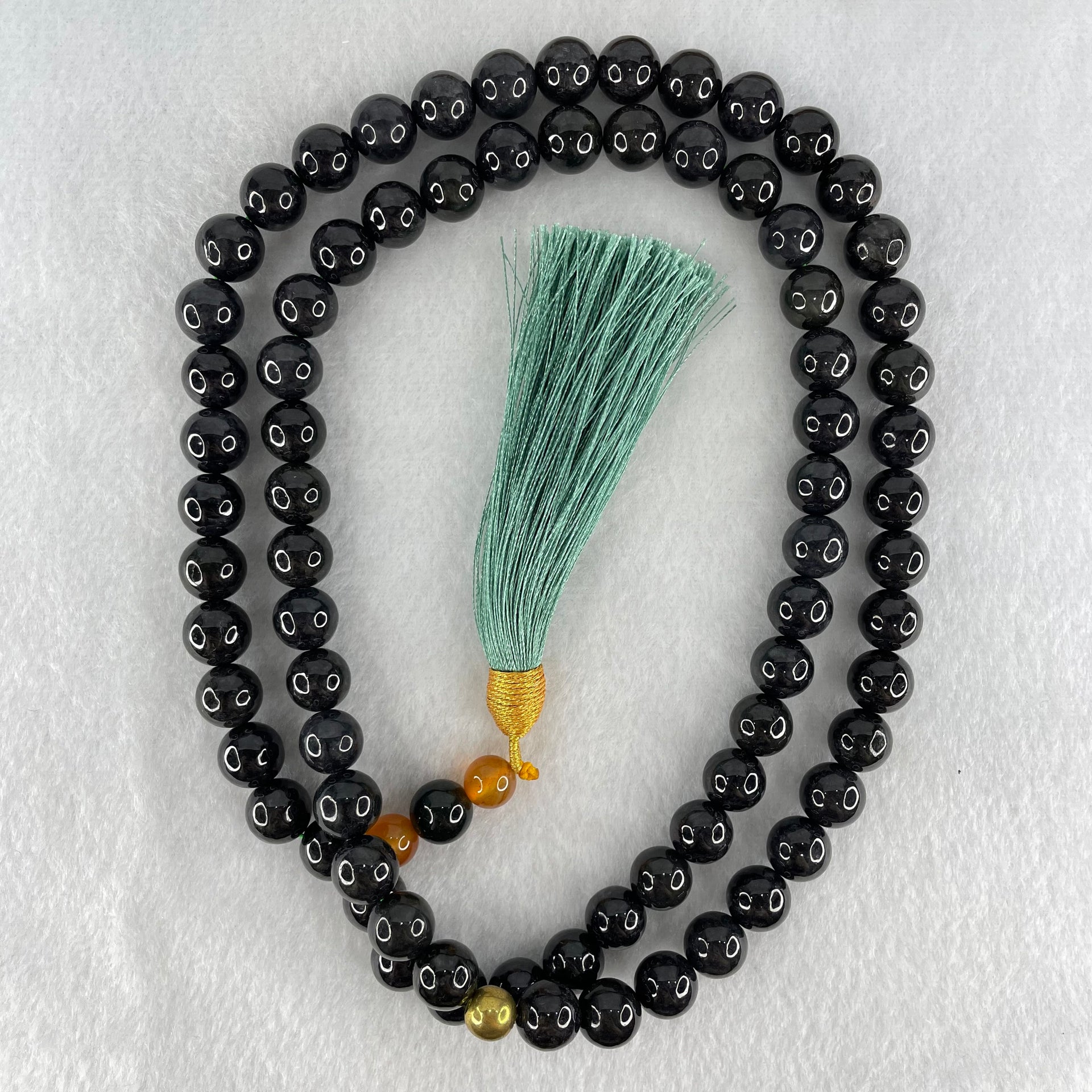 Type A Opaque Wuji Black Jadeite Beads Necklace 138.78g 74cm 10.2mm 76 Beads - Huangs Jadeite and Jewelry Pte Ltd